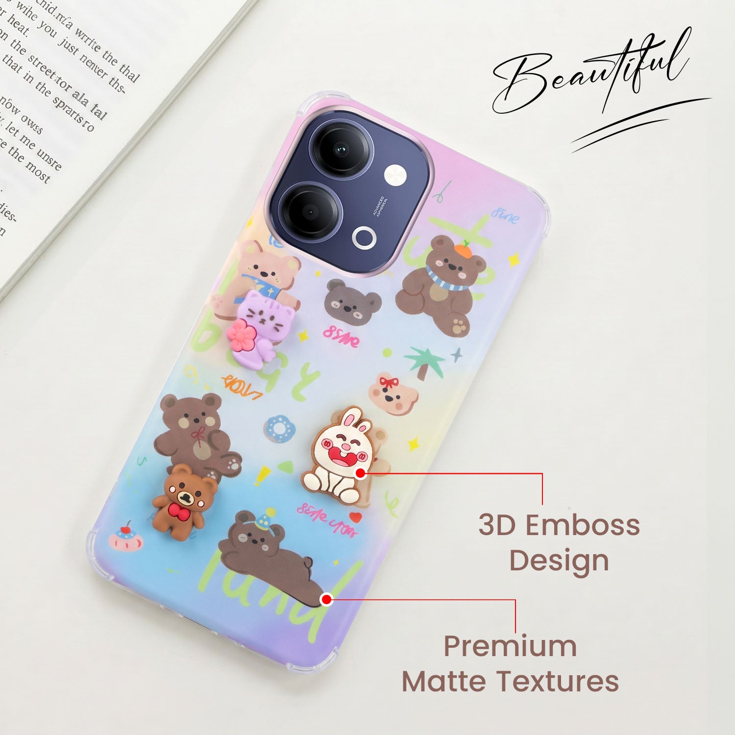 For Vivo Y11 | Vivo Y21 5G Back Cover Case (3D Cute Cartoons | Hard Back Side Soft | Matte Premium Finish | HD Printing)