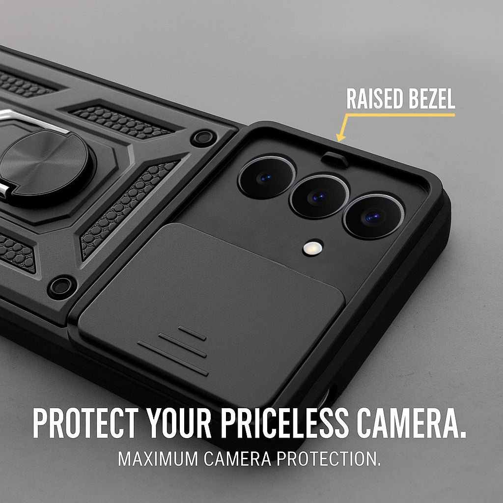 For Samsung Galaxy S26 5G Back Cover Case Hybrid Armor(Sliding Shutter Camera Protection | Polycarbonate |Ring Holder Kickstand)
