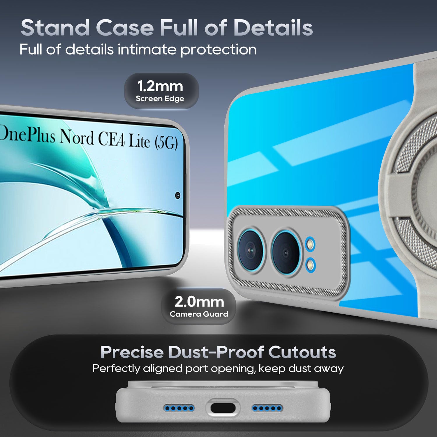 For OnePlus Nord CE 4 Lite Back Cover Case with stand (Built-in Ring Holder Kickstand | Lifetime Anti Yellow | Camera Protection)