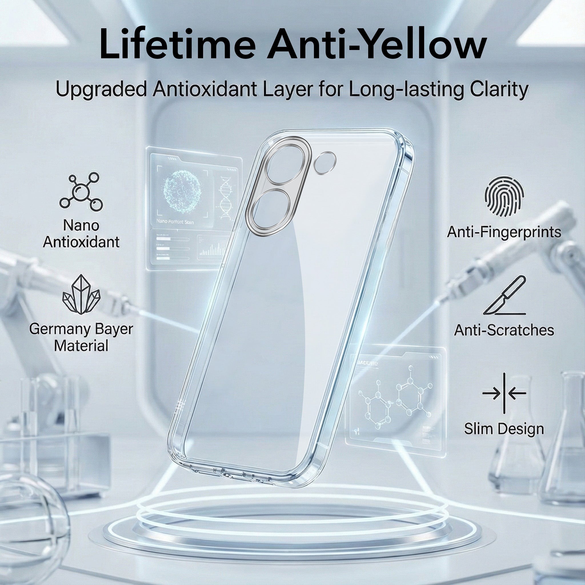 For Poco X8 Pro Combo with Back Cover and 9H Tempered Glass (Lifetime Anti-Yellow | Sleek Hard Crystal | Oleophobic Coating Screen Glass)