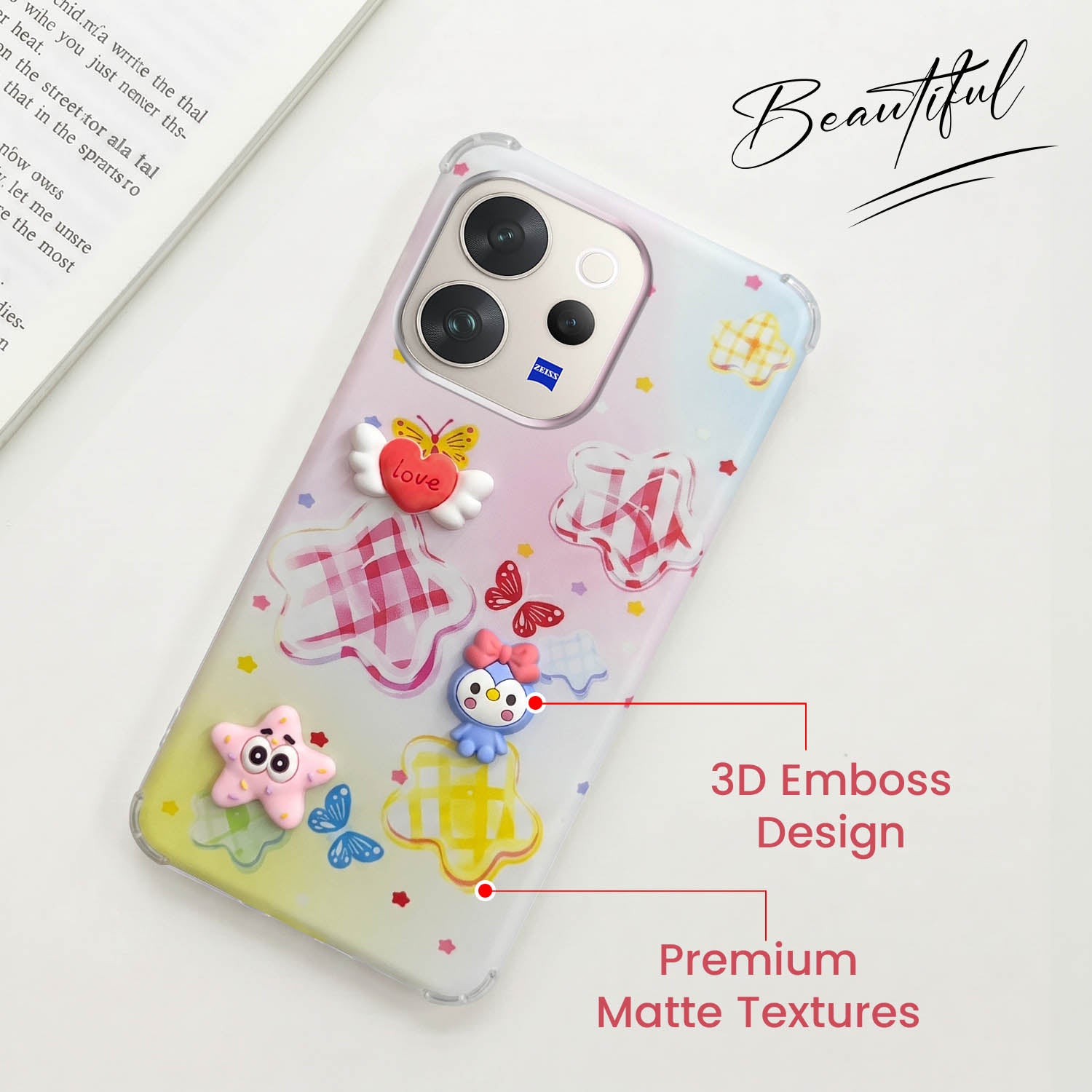 For Vivo V70 | Vivo V70 Elite 5G Back Cover Case (3D Cute Cartoons | Hard Back Side Soft | Matte Premium Finish | HD Printing)