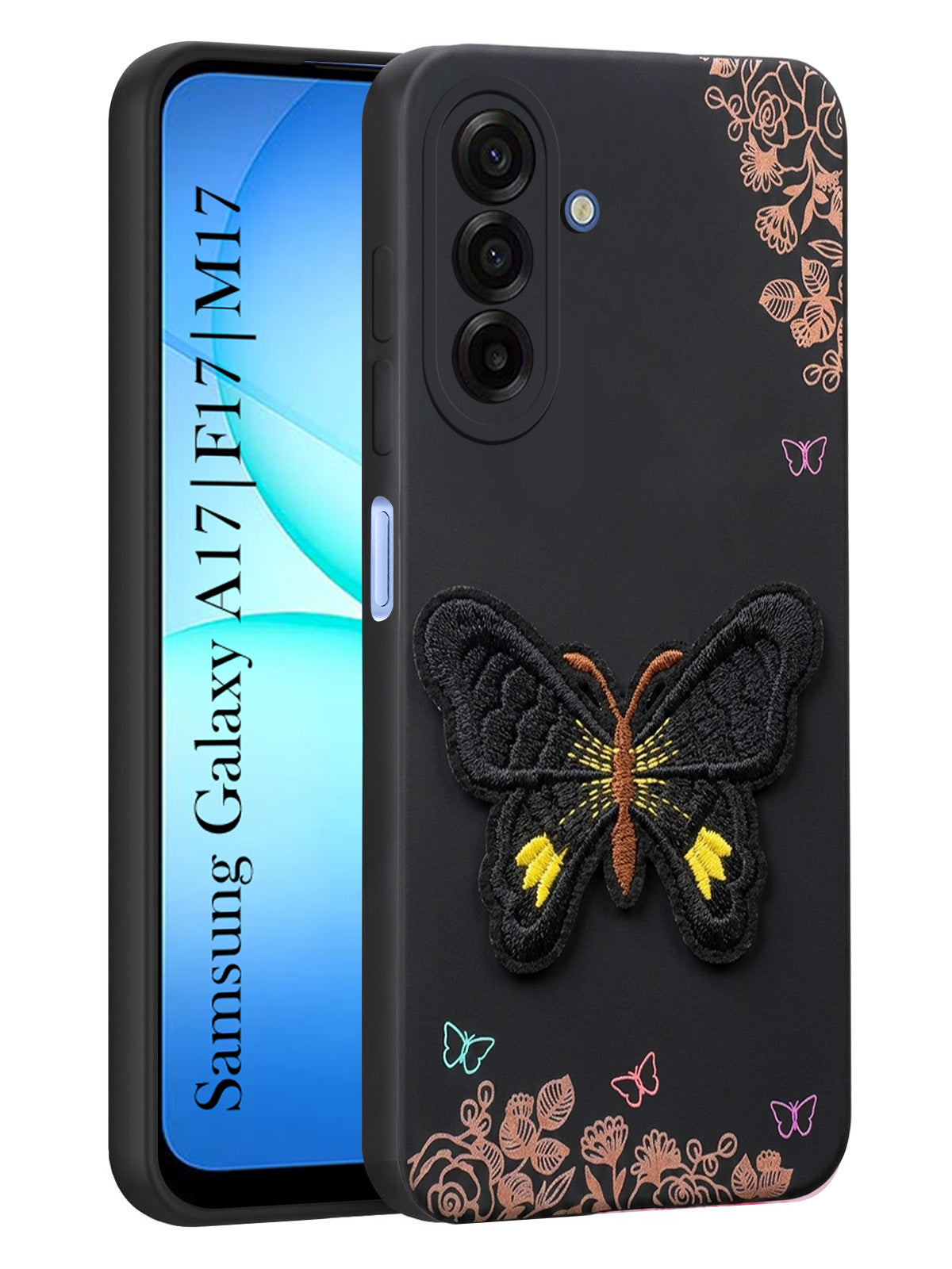 For Samsung Galaxy A17 | Samsung F17 | Samsung M17 5G Back Cover Case (Soft Butterfly Embroidery | Women Teen Girls | Camera Protection| Matte Silicone)