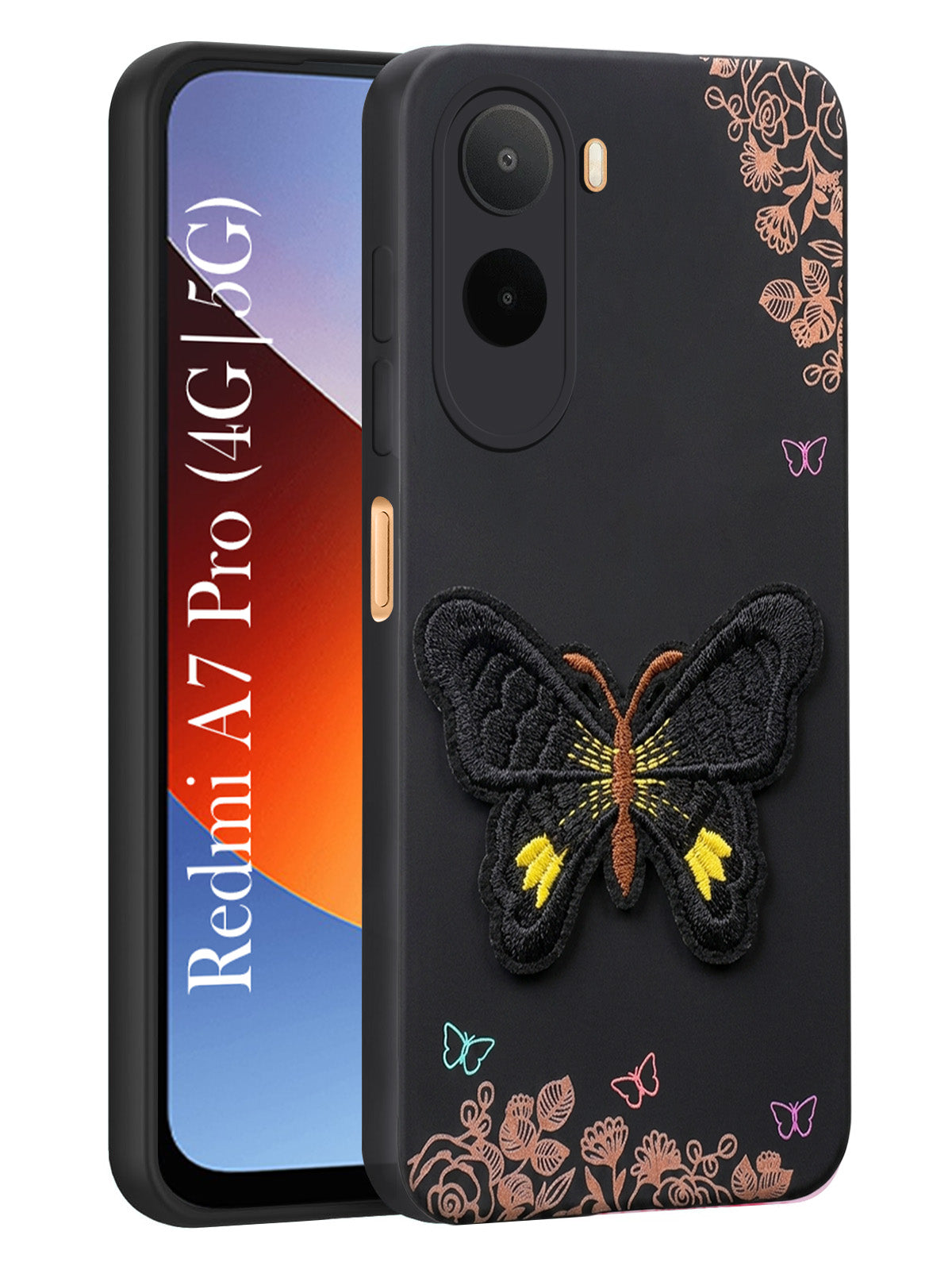 For Redmi A7 Pro Back Cover Case (Soft Butterfly Embroidery | Women Teen Girls | Camera Protection| Matte Silicone)