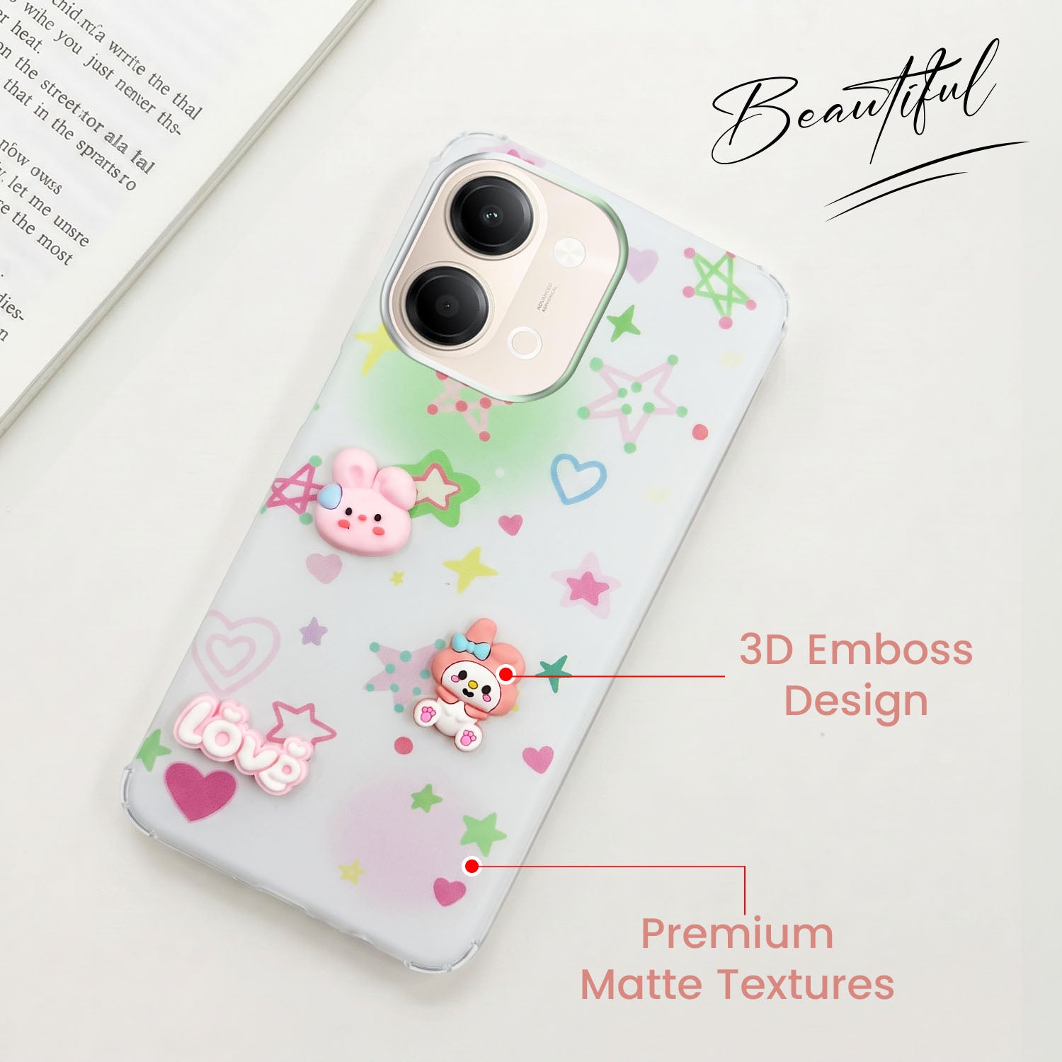 For Vivo Y05 4G Back Cover Case (3D Cute Cartoons | Hard Back Side Soft | Matte Premium Finish | HD Printing)
