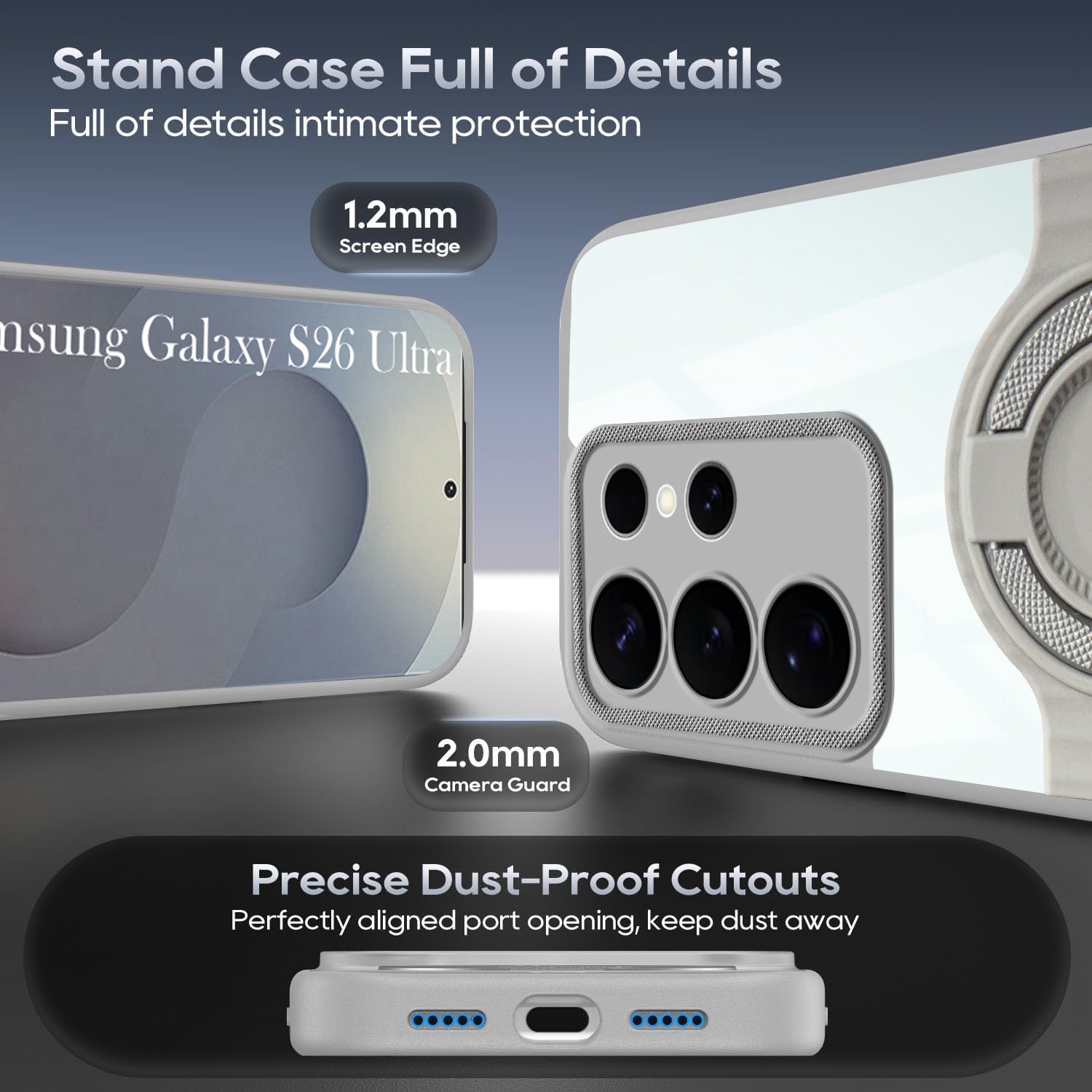For Samsung Galaxy S26 Ultra Back Cover Case with stand (Built-in Ring Holder Kickstand | Lifetime Anti Yellow | Camera Protection)