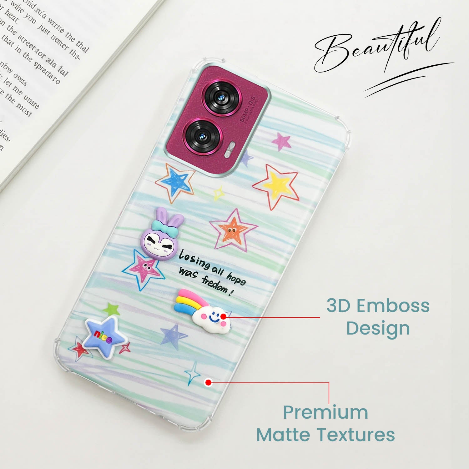 For Motorola Moto Edge 50 Fusion Back Cover Case (3D Cute Cartoons | Hard Back Side Soft | Matte Premium Finish | HD Printing)