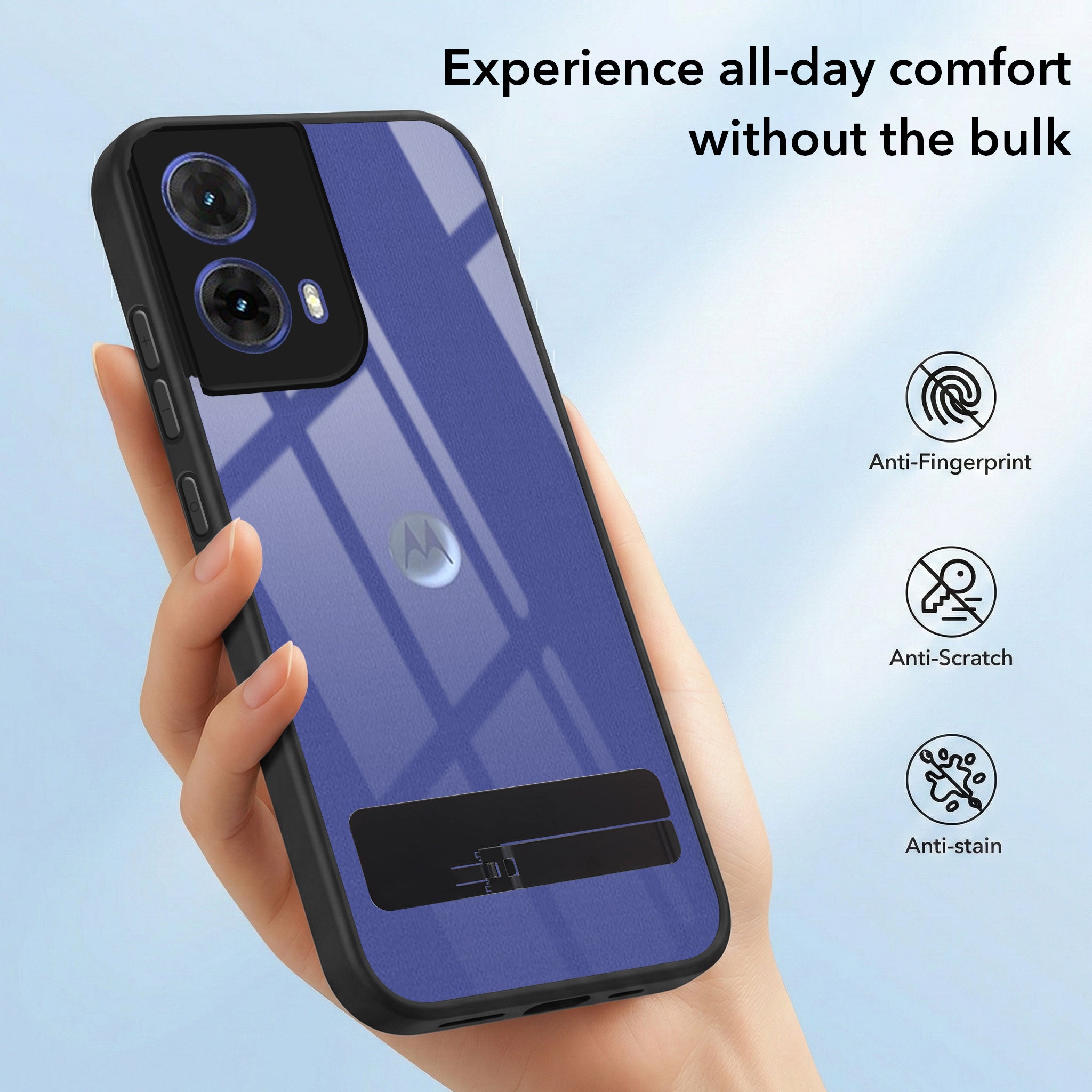 For Motorola Moto G85 5G Back Cover Case (Built-in Stand | Lifetime Anti Yellow | Kickstand Shockproof | Camera Protection | MagSafe Compatible)