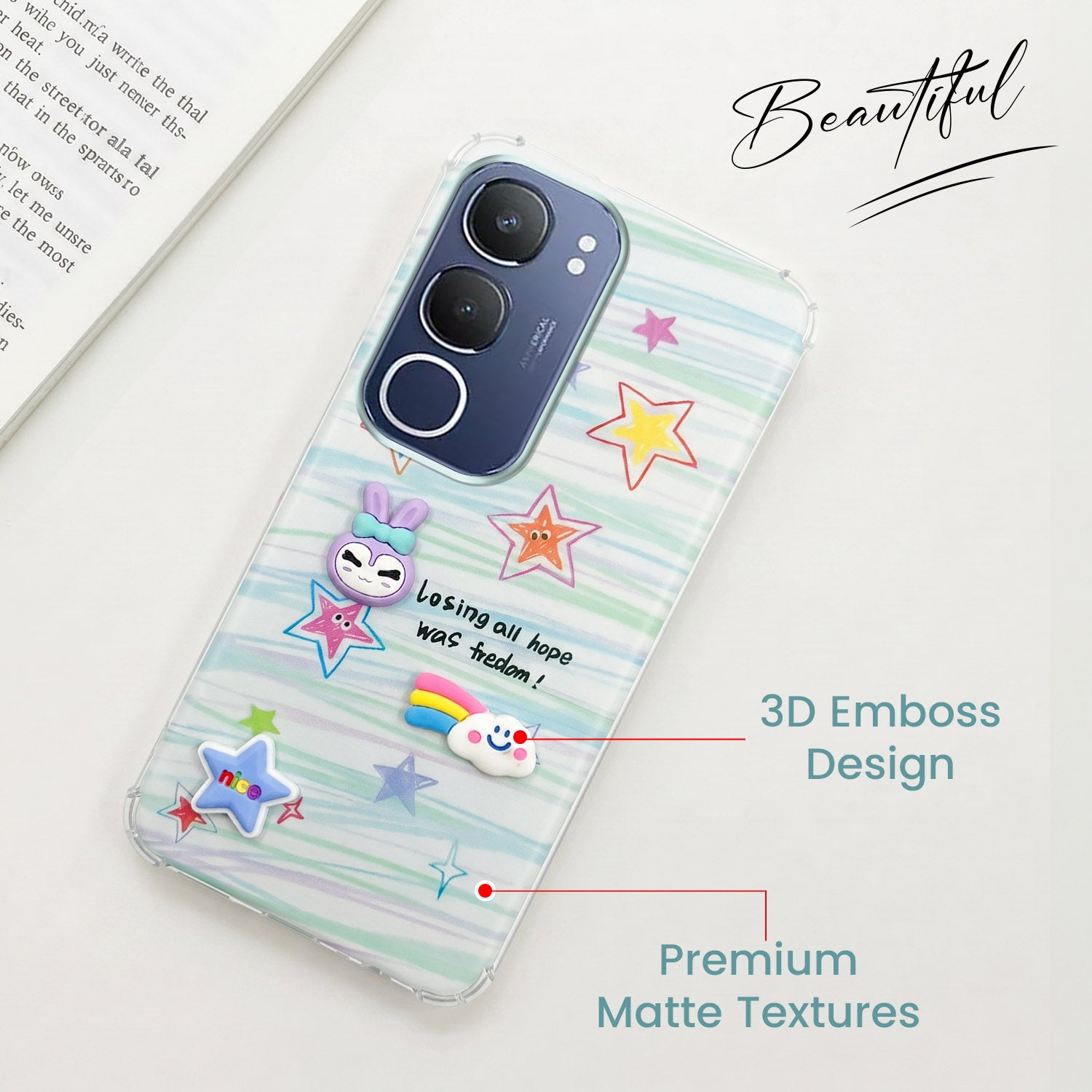 For Vivo Y29 Back Cover Case (3D Cute Cartoons | Hard Back Side Soft | Matte Premium Finish | HD Printing)