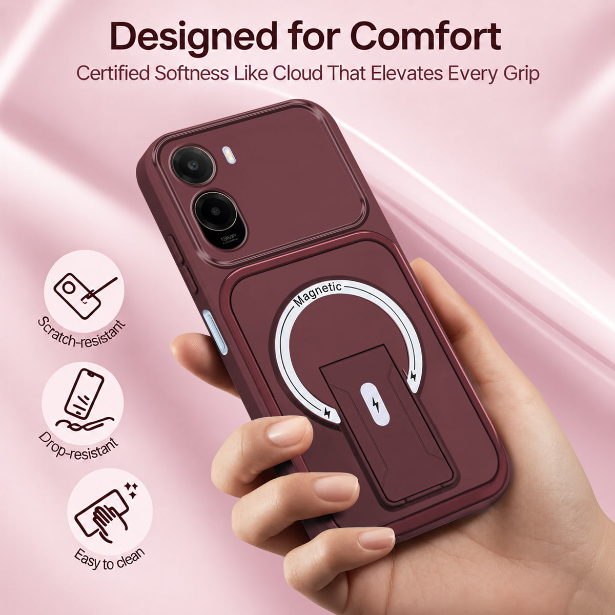 For Poco C85x 5G Back Case Cover Metallic (Hybrid Armor Kickstand | MagSafe Compatible | Camera Protection Shockproof)