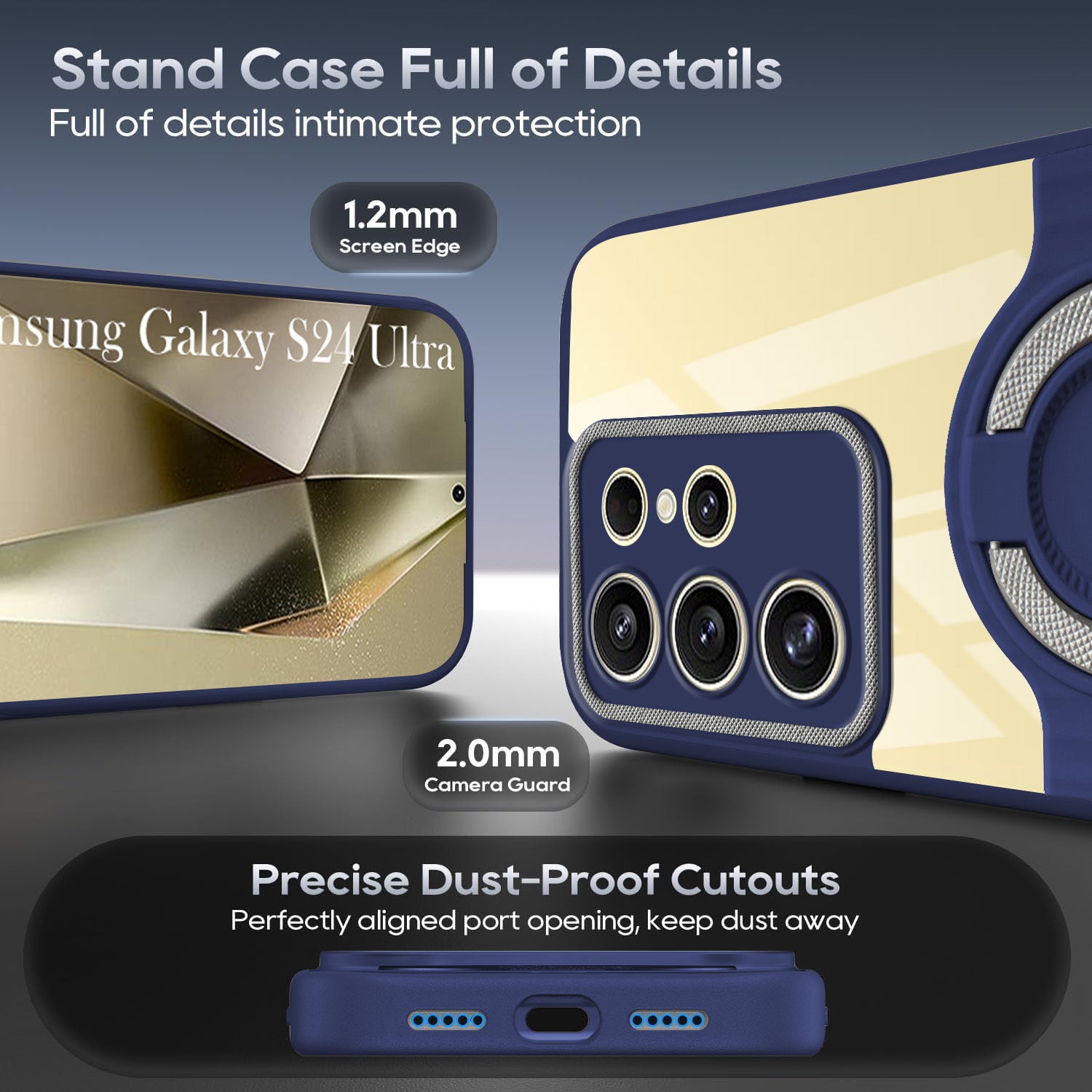 For Samsung Galaxy S24 Ultra Back Cover Case with stand (Built-in Ring Holder Kickstand | Lifetime Anti Yellow | Camera Protection)
