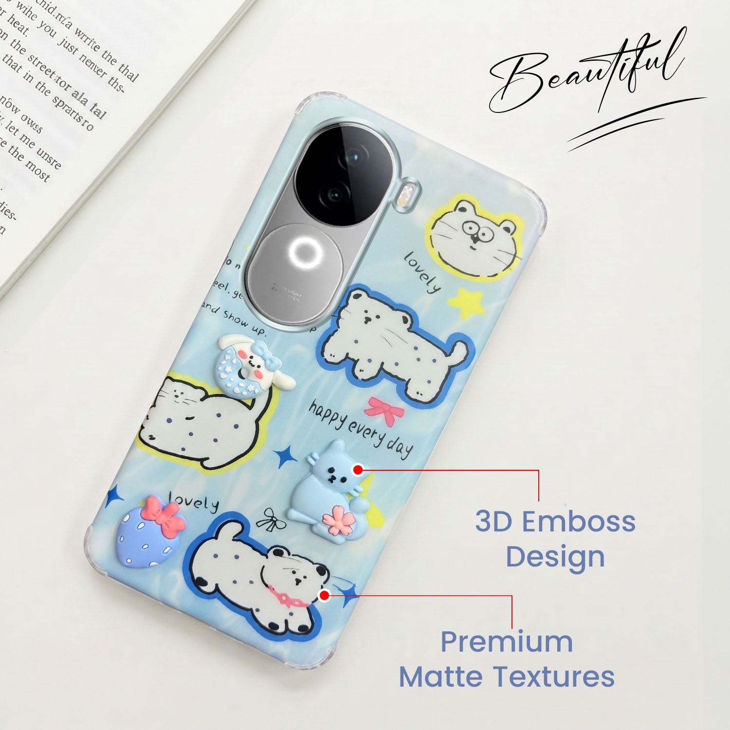 For Vivo iQOO Z9s Back Cover Case (3D Cute Cartoons | Hard Back Side Soft | Matte Premium Finish | HD Printing)