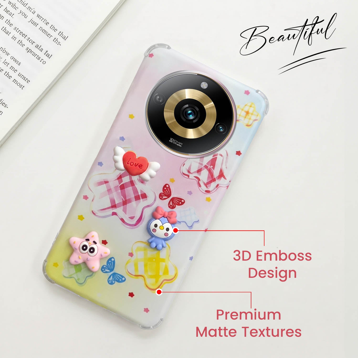 For Realme Narzo 60 Pro Back Cover Case (3D Cute Cartoons | Hard Back Side Soft | Matte Premium Finish | HD Printing)