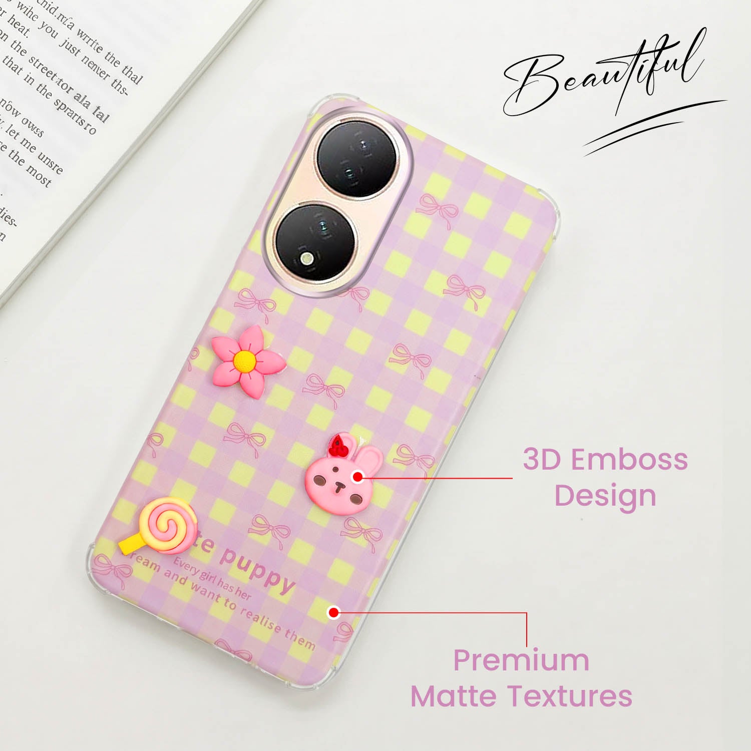 For Vivo Y100 Back Cover Case (3D Cute Cartoons | Hard Back Side Soft | Matte Premium Finish | HD Printing)