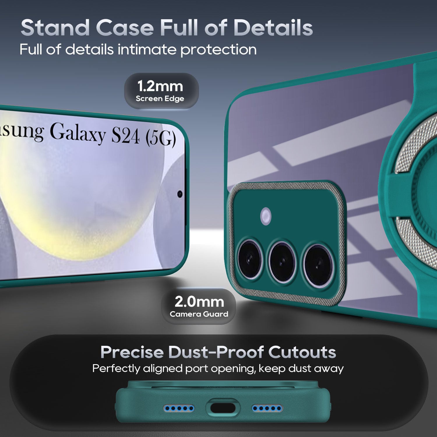 For Samsung Galaxy S24 Back Cover Case with stand (Built-in Ring Holder Kickstand | Lifetime Anti Yellow | Camera Protection)