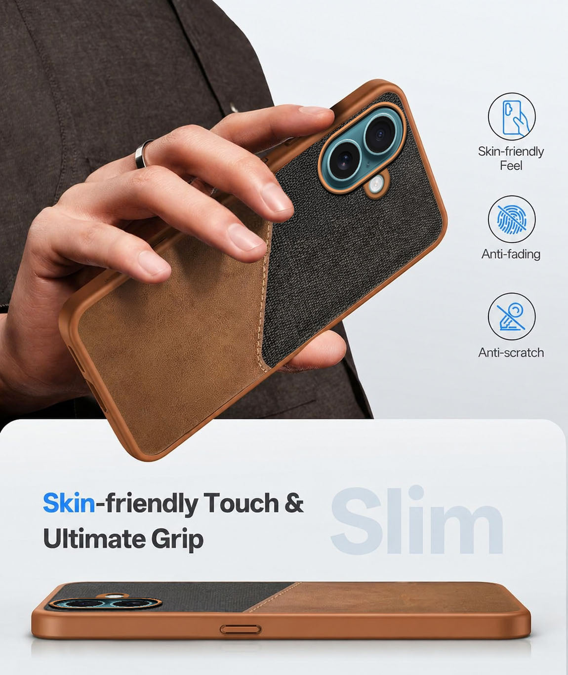 For Apple iPhone 16 Plus Back Cover Case (Dual PU Leather Stitch | Professional Minimalist | Soft and Flexible)