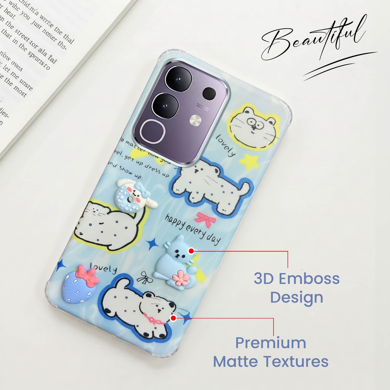 For Vivo T4x | Vivo Y31 Pro Back Cover Case (3D Cute Cartoons | Hard Back Side Soft | Matte Premium Finish | HD Printing)