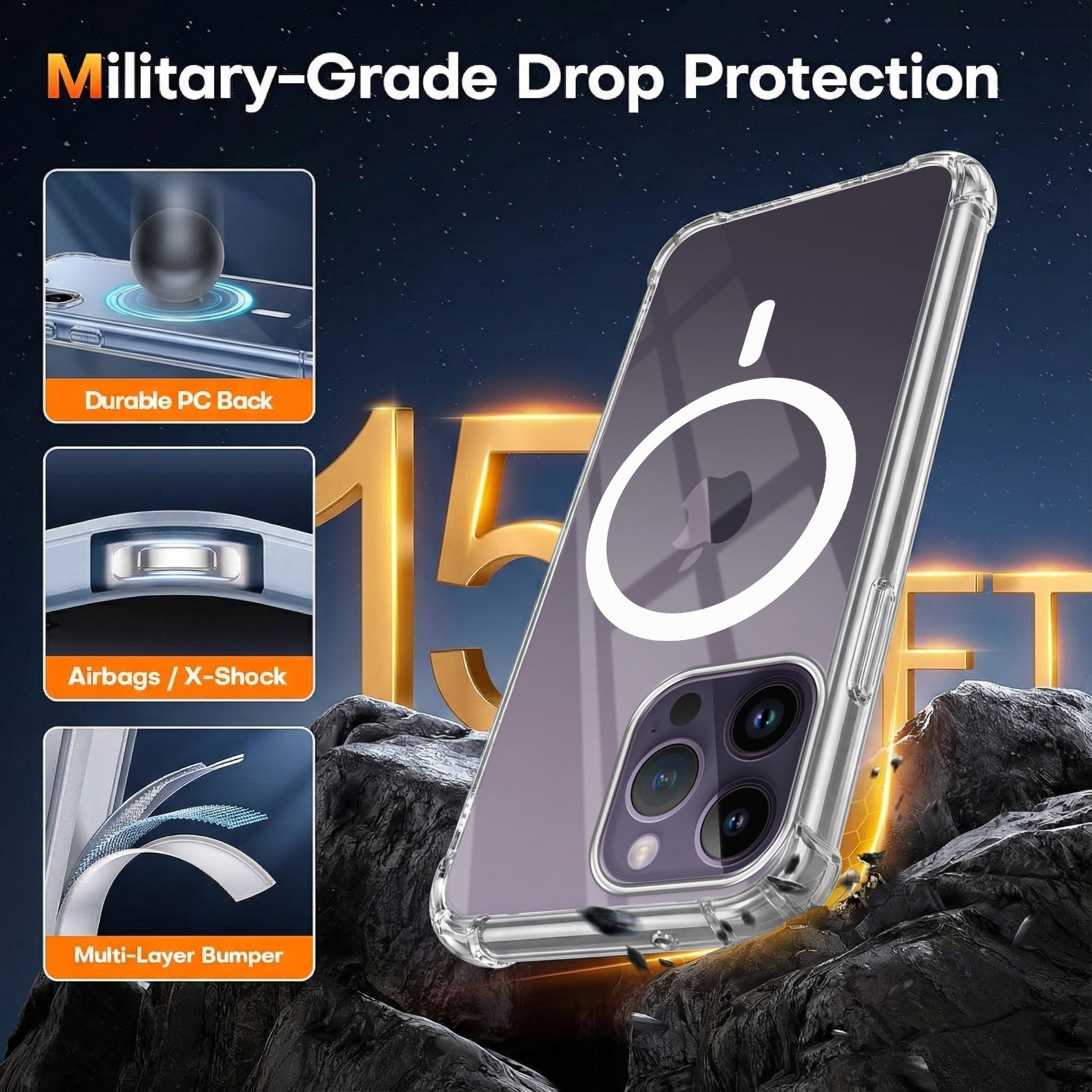 For Apple iPhone 14 Pro Max Back Cover Shockproof Crystal-Clear (Magsafe Wireless Support | Drop & Camera Protection | Hard Polycarbonate)