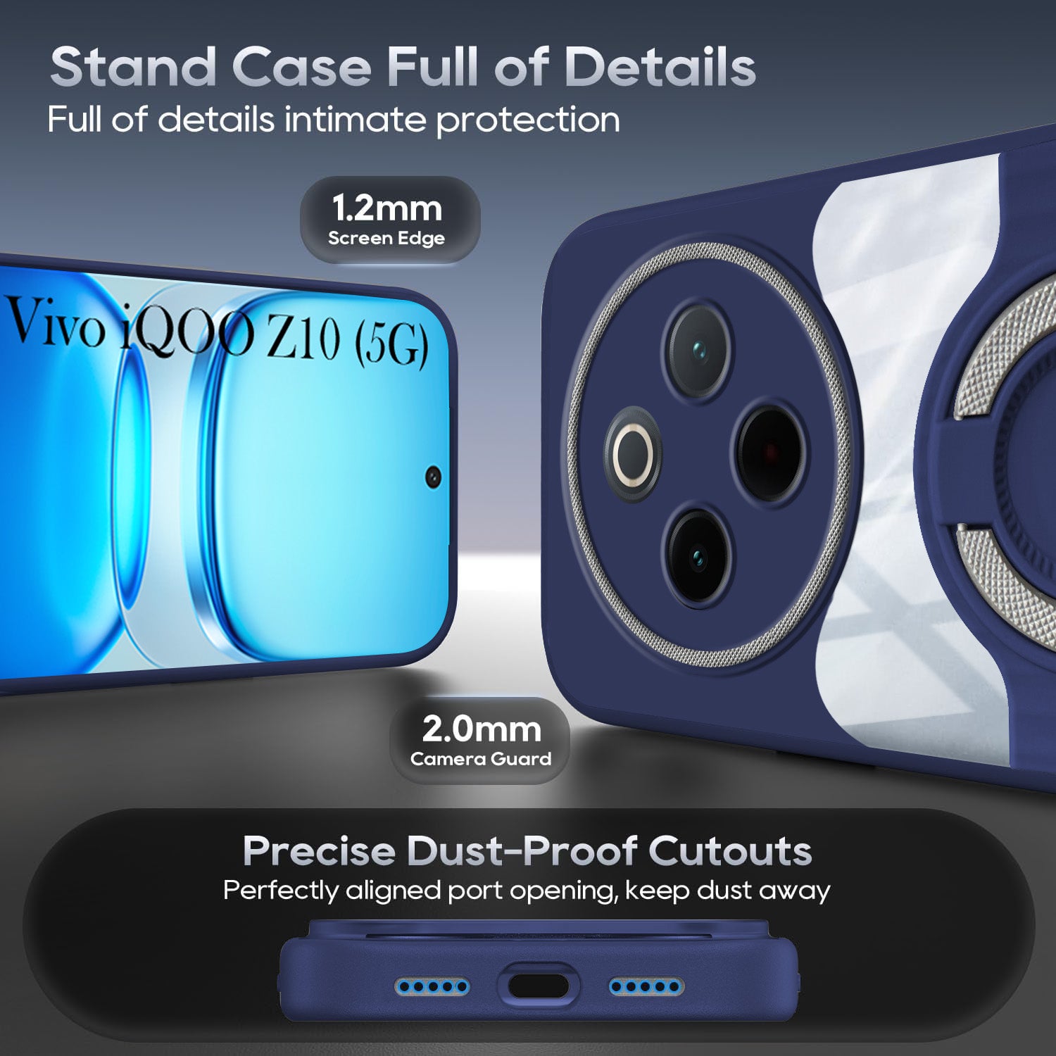 For Vivo iQOO Z10 Back Cover Case with stand (Built-in Ring Holder Kickstand | Lifetime Anti Yellow | Camera Protection)