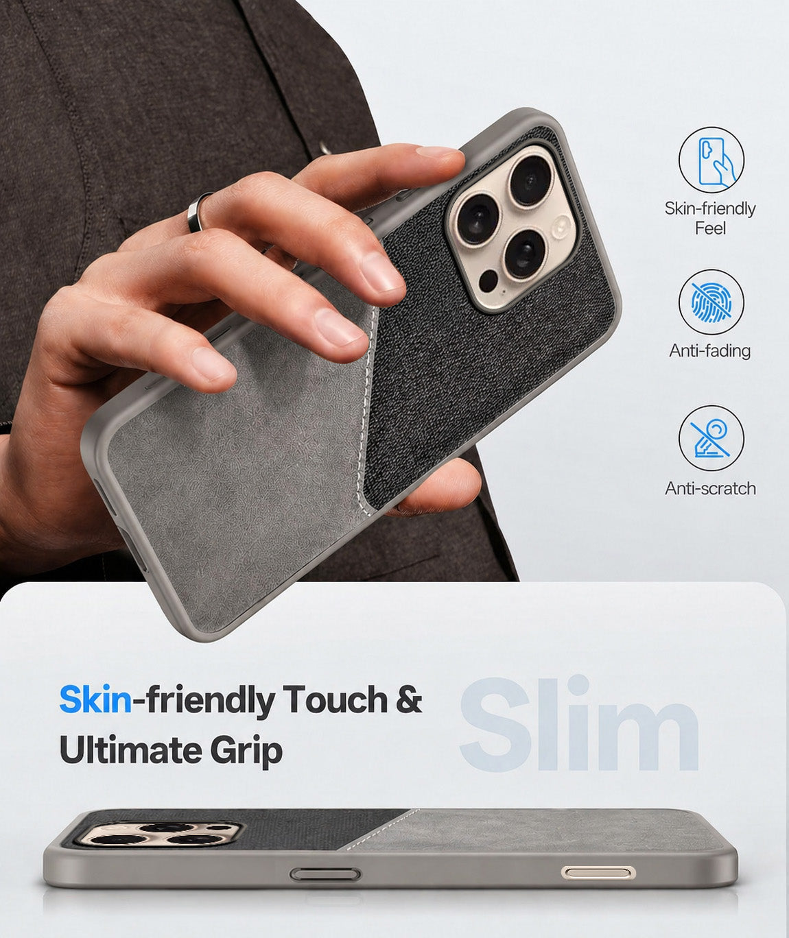 For Apple iPhone 16 Pro Back Cover Case (Dual PU Leather Stitch | Professional Minimalist | Soft and Flexible)