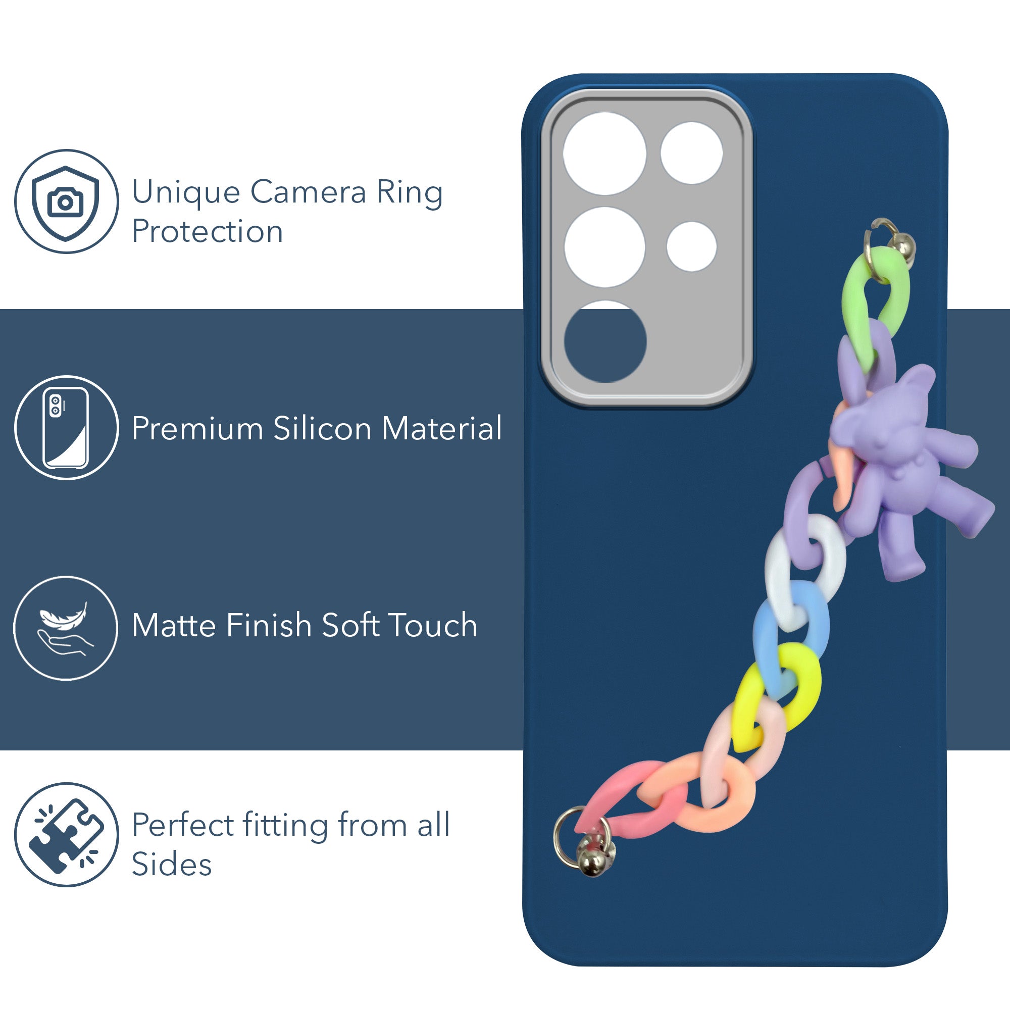 For Realme 15X Back Cover Case (Matte Finish |Wrist Hanging Chain | Teddy Bracelet Charms | Full Camera Protection)