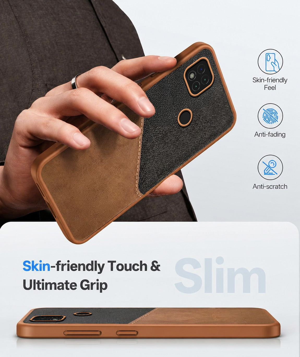 For Redmi 9C Back Cover Case (Dual PU Leather Stitch | Professional Minimalist | Soft and Flexible)