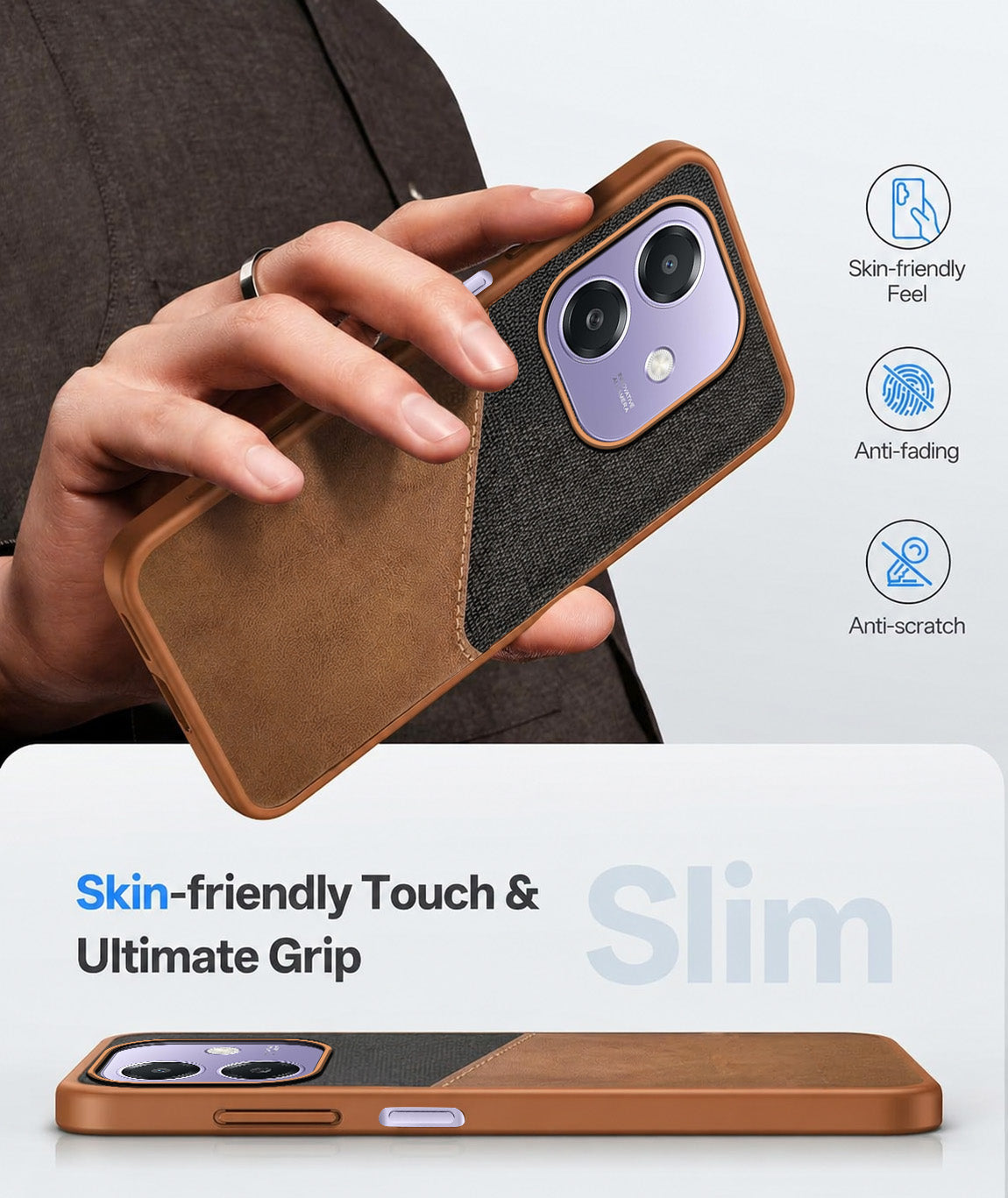 For Oppo A3X (4G/5G) | Oppo A3 5G Back Cover Case (Dual PU Leather Stitch | Professional Minimalist | Soft and Flexible)