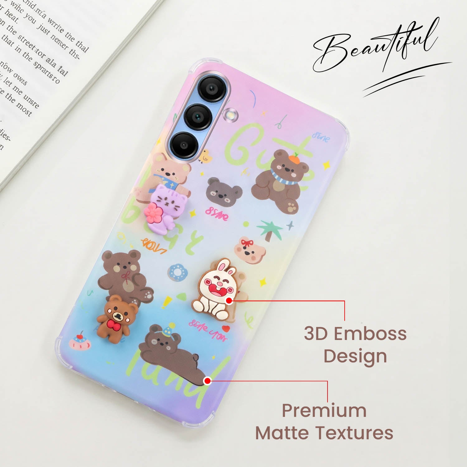For Samsung Galaxy A15 5G Back Cover Case (3D Cute Cartoons | Hard Back Side Soft | Matte Premium Finish | HD Printing)