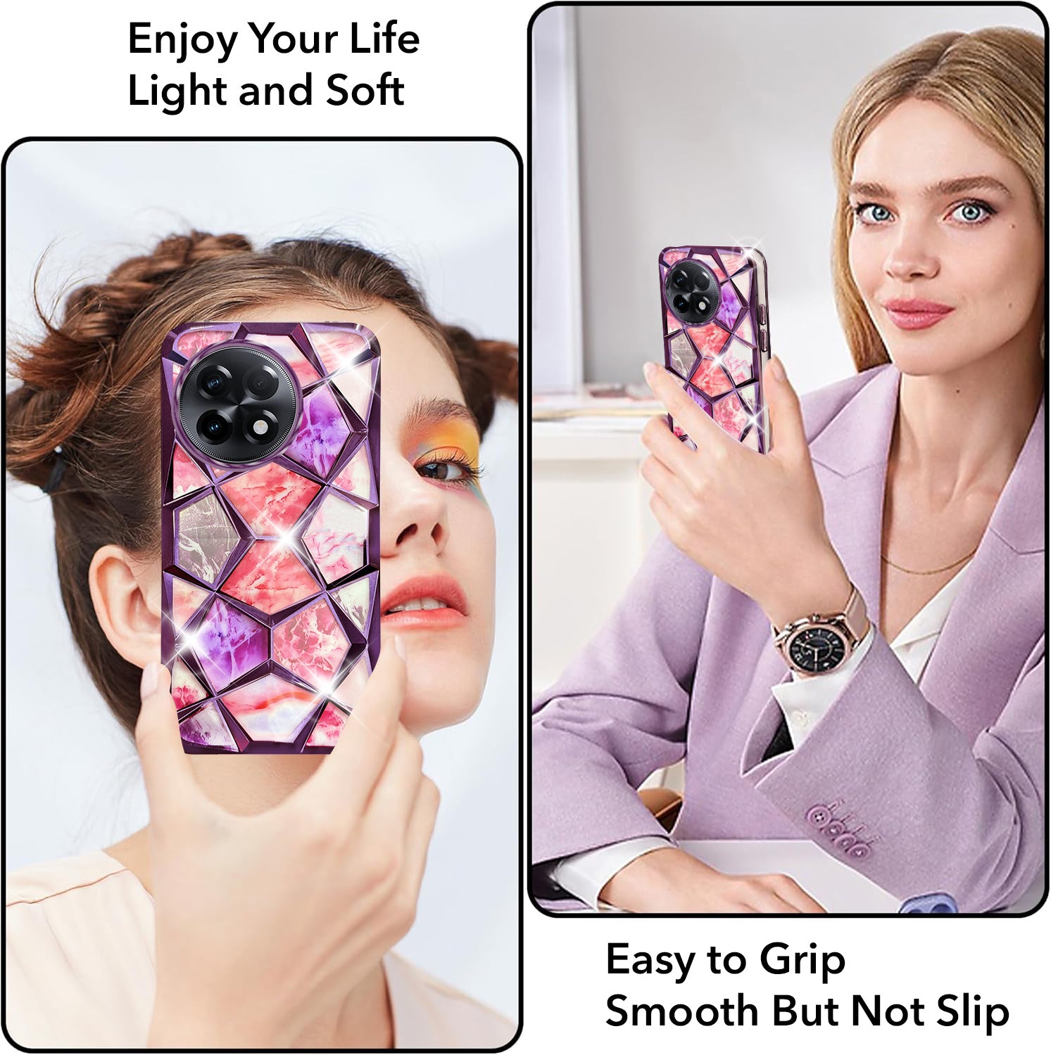 For OnePlus 11R Back Cover Case (Dual Design Glitter Sparkle and Detachable Diamond Print Case | Soft and Flexible)