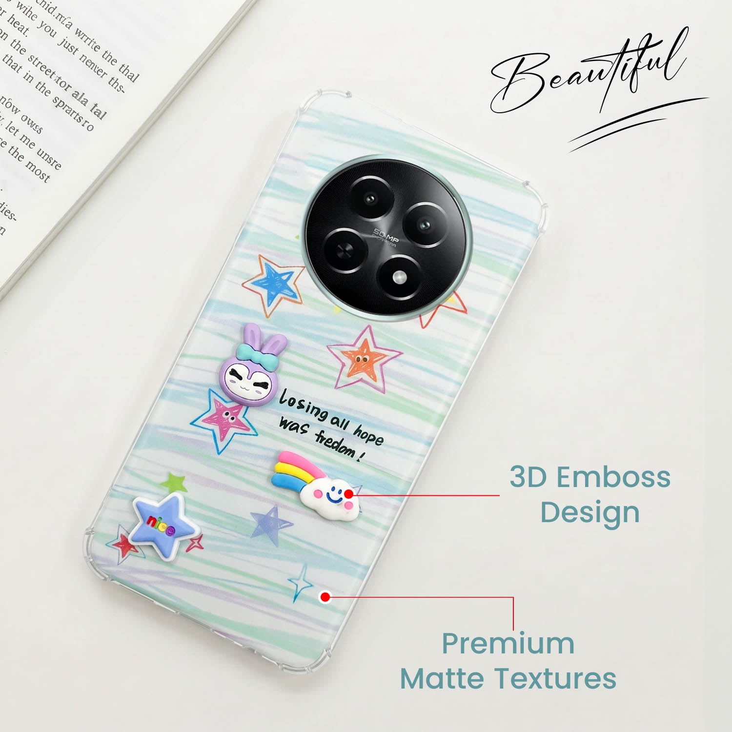For Realme Narzo 70x 5G Back Cover Case (3D Cute Cartoons | Hard Back Side Soft | Matte Premium Finish | HD Printing)