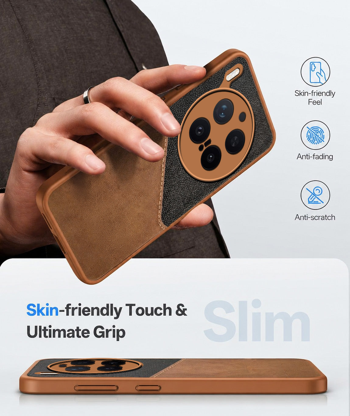 For Vivo X300 Pro Back Cover Case (Dual PU Leather Stitch | Professional Minimalist | Soft and Flexible)