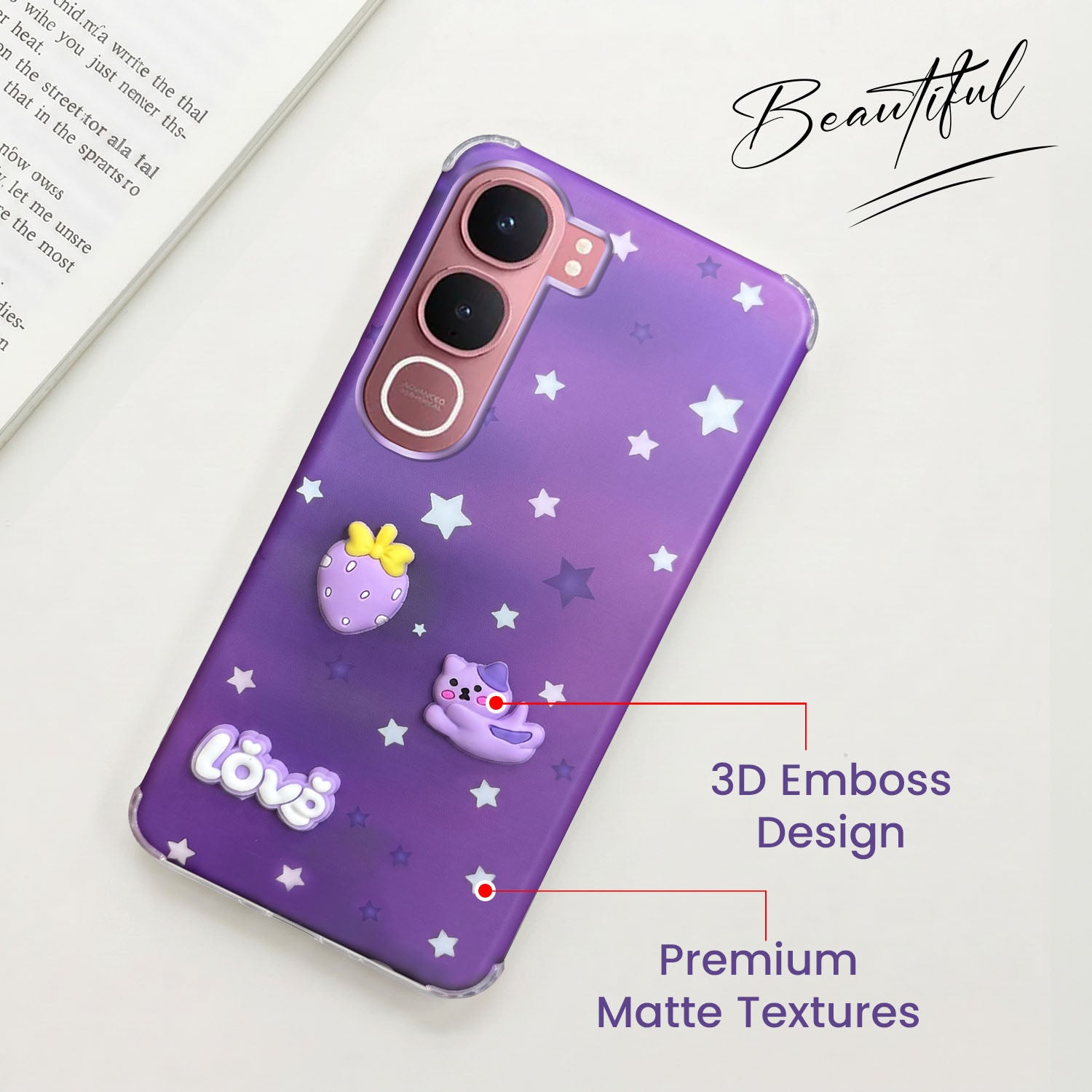 For Vivo Y31 5G Back Cover Case (3D Cute Cartoons | Hard Back Side Soft | Matte Premium Finish | HD Printing)