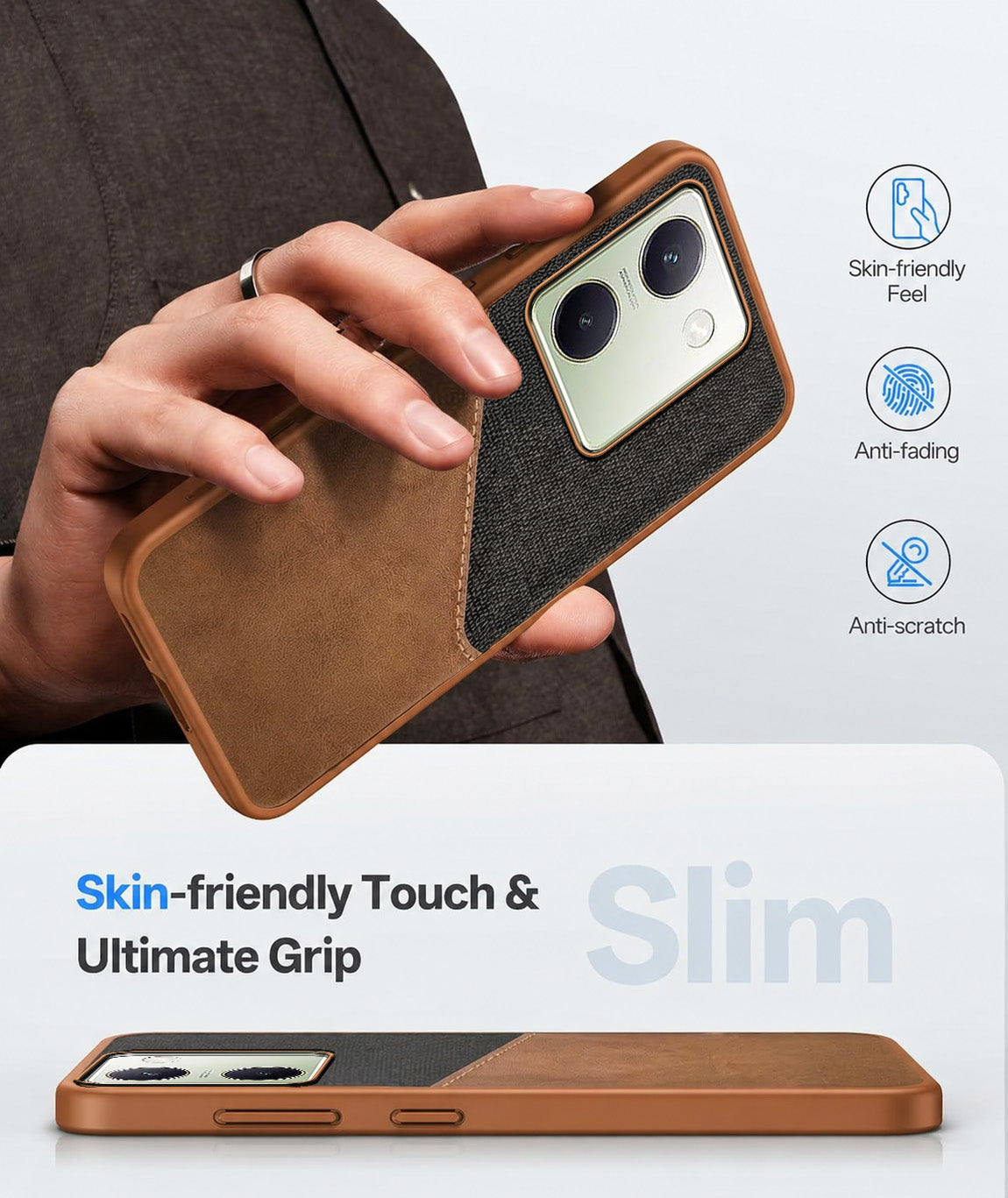 For Vivo Y300 Plus Back Cover Case (Dual PU Leather Stitch | Professional Minimalist | Soft and Flexible)