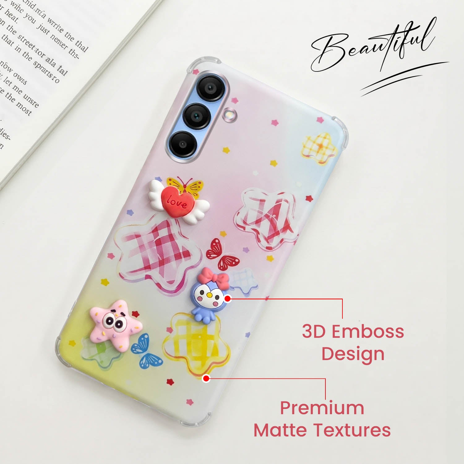 For Samsung Galaxy A15 5G Back Cover Case (3D Cute Cartoons | Hard Back Side Soft | Matte Premium Finish | HD Printing)