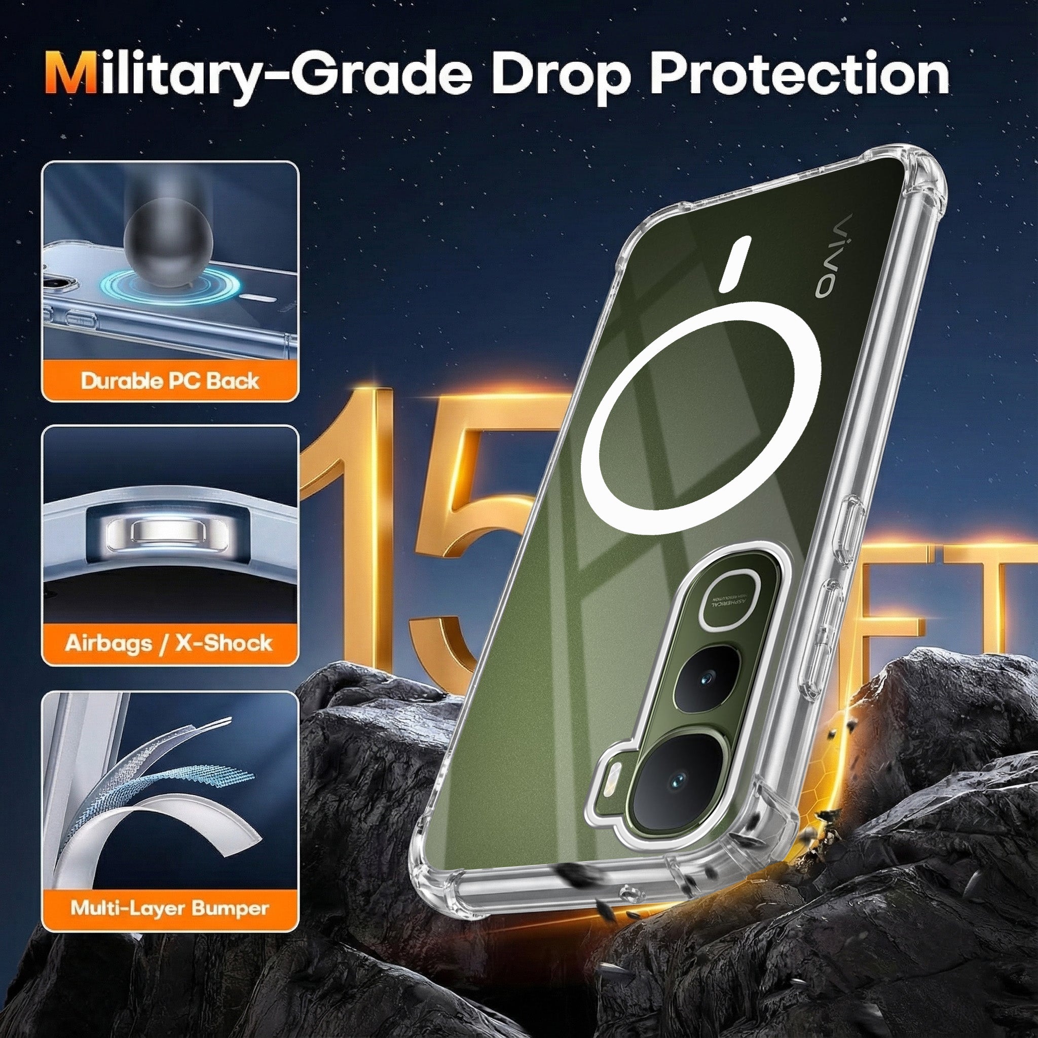 For Vivo Y400 Back Cover Shockproof Crystal-Clear (Magsafe Wireless Support | Drop & Camera Protection | Hard Polycarbonate)