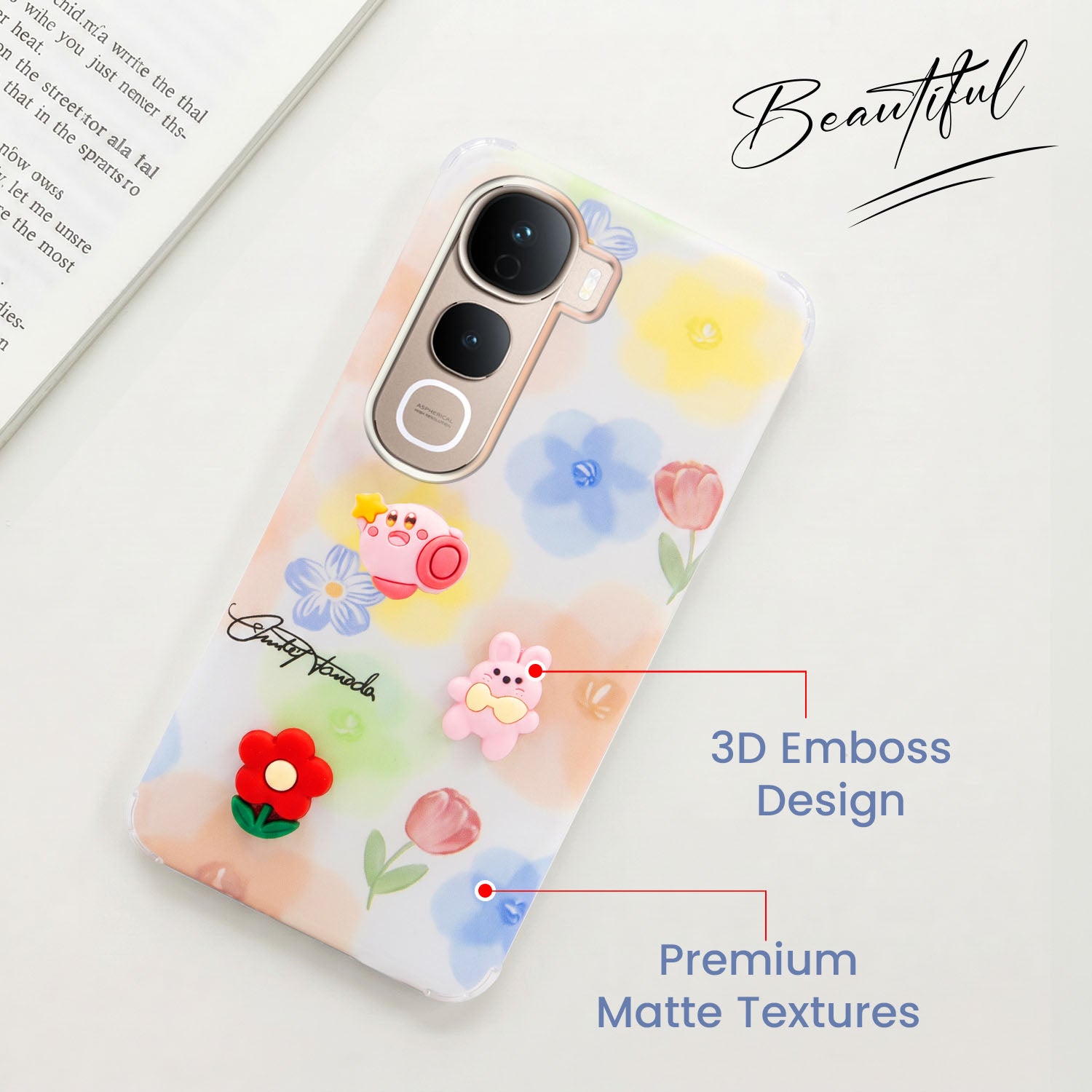 For Vivo Y400 Pro Back Cover Case (3D Cute Cartoons | Hard Back Side Soft | Matte Premium Finish | HD Printing)