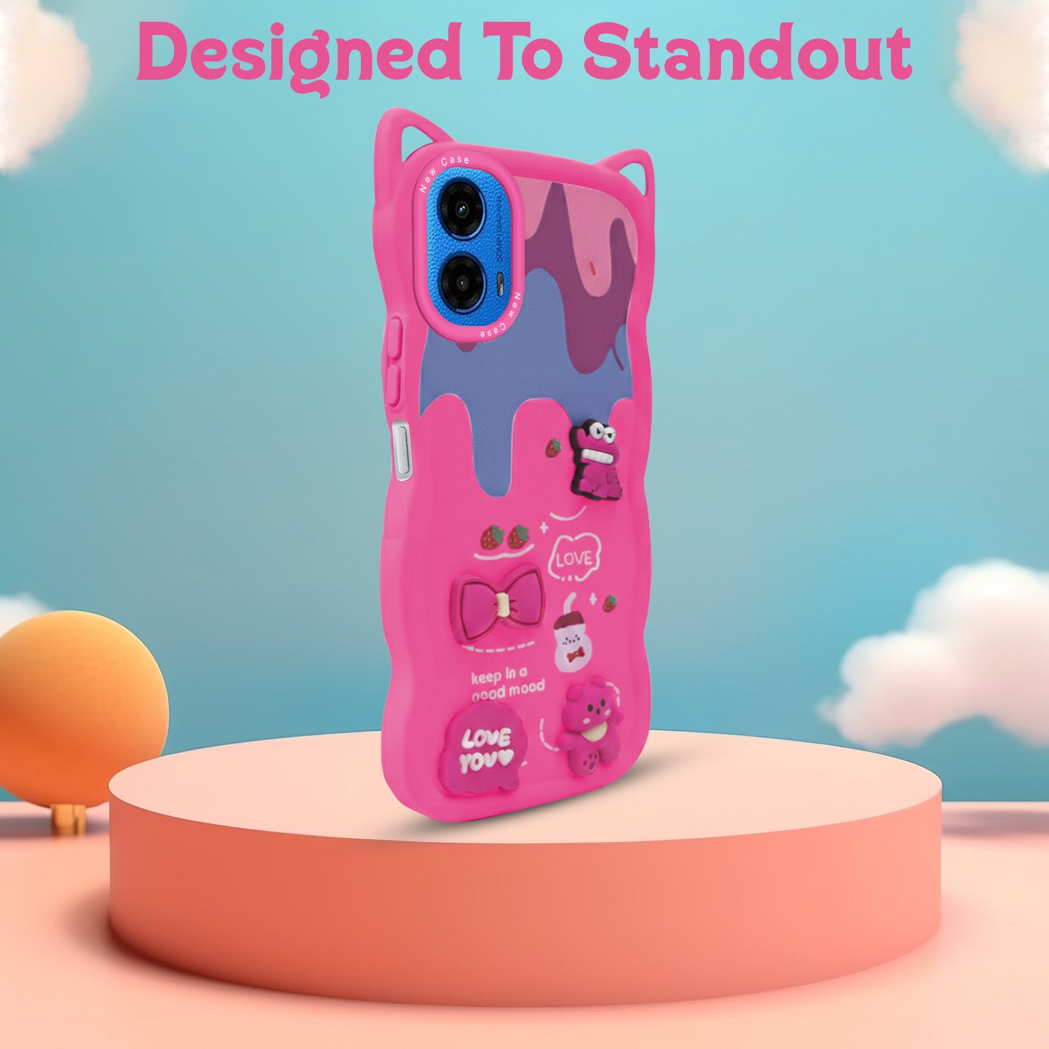 For Motorola Moto G45 Back Case Cover Strap (3D embossed Figures | Strap Holder | 360* Soft Cushion with Camera Bump)
