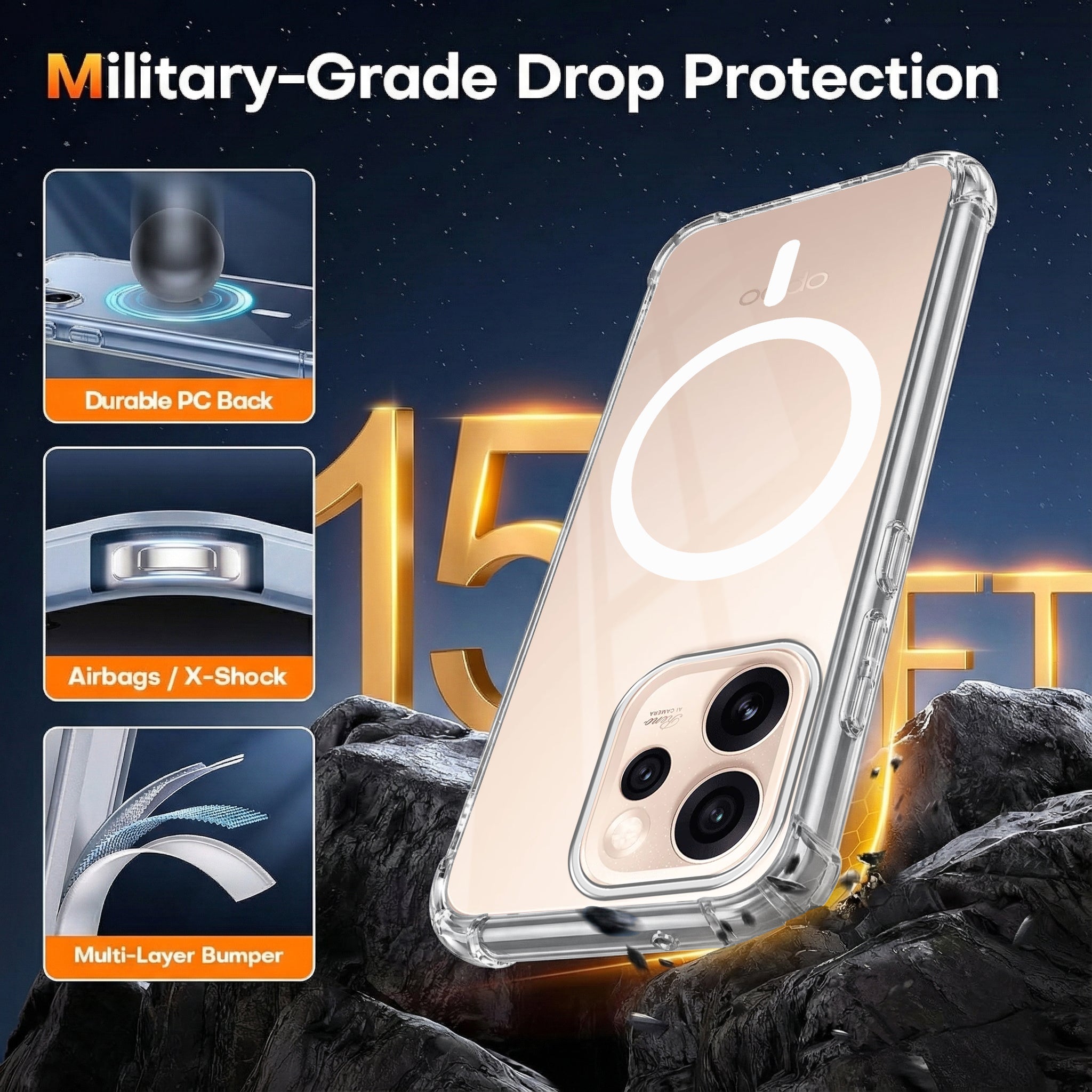 For Oppo Reno15 Pro 5G | Oppo Reno 15 Pro 5G Back Cover Shockproof Crystal-Clear (Magsafe Wireless Support | Drop & Camera Protection | Hard Polycarbonate)