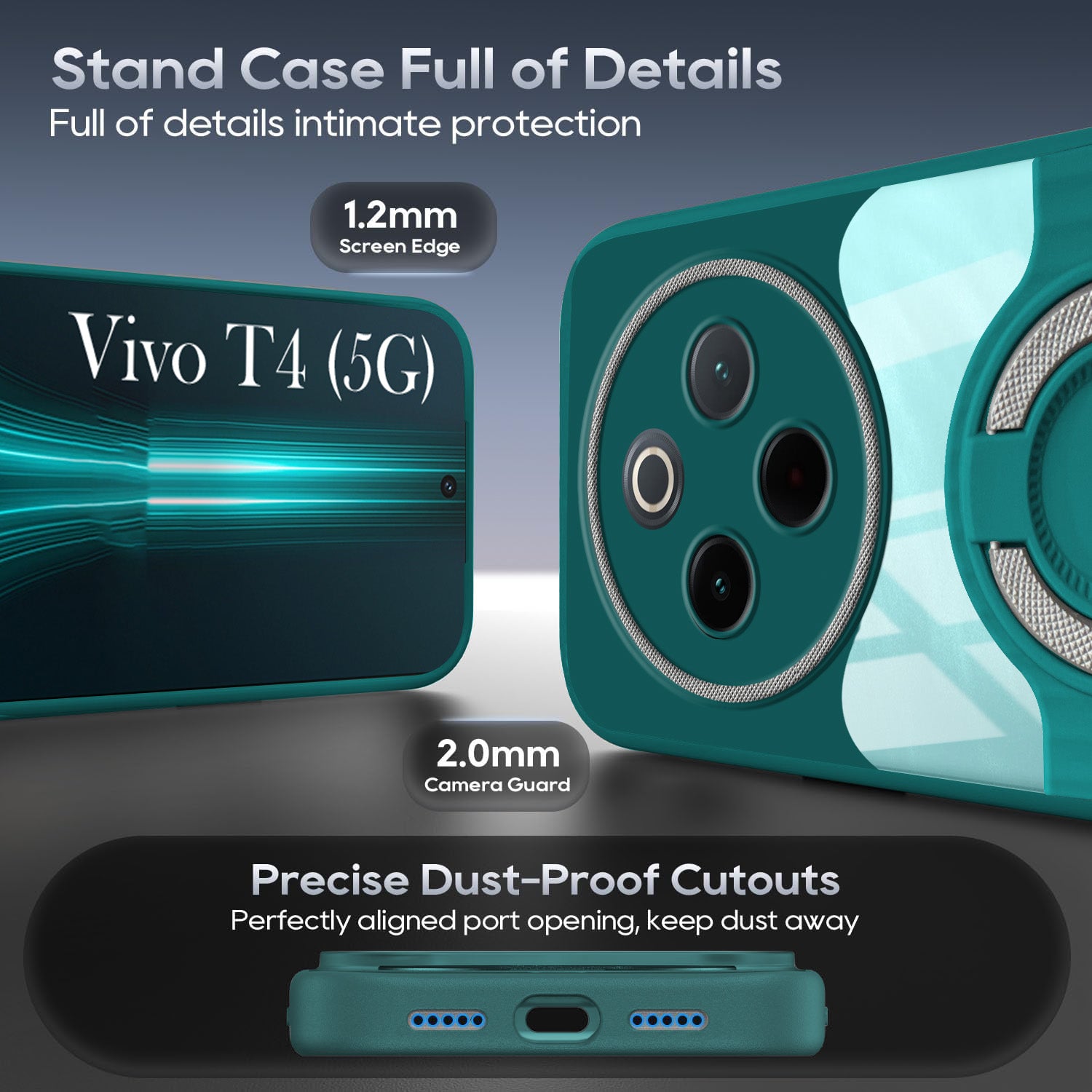 For Vivo T4 Back Cover Case with stand (Built-in Ring Holder Kickstand | Lifetime Anti Yellow | Camera Protection)