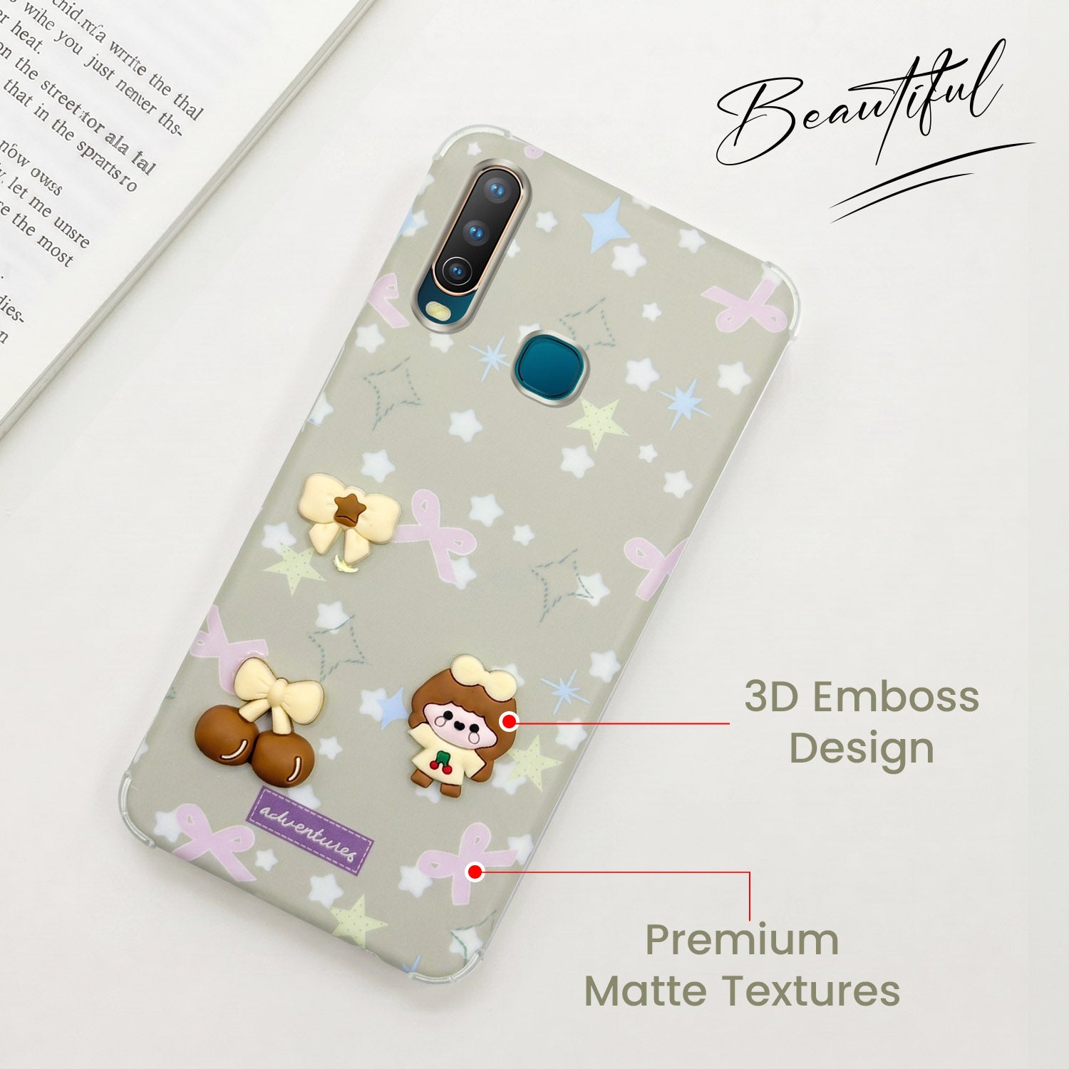 For Vivo U10 Back Cover Case (3D Cute Cartoons | Hard Back Side Soft | Matte Premium Finish | HD Printing)