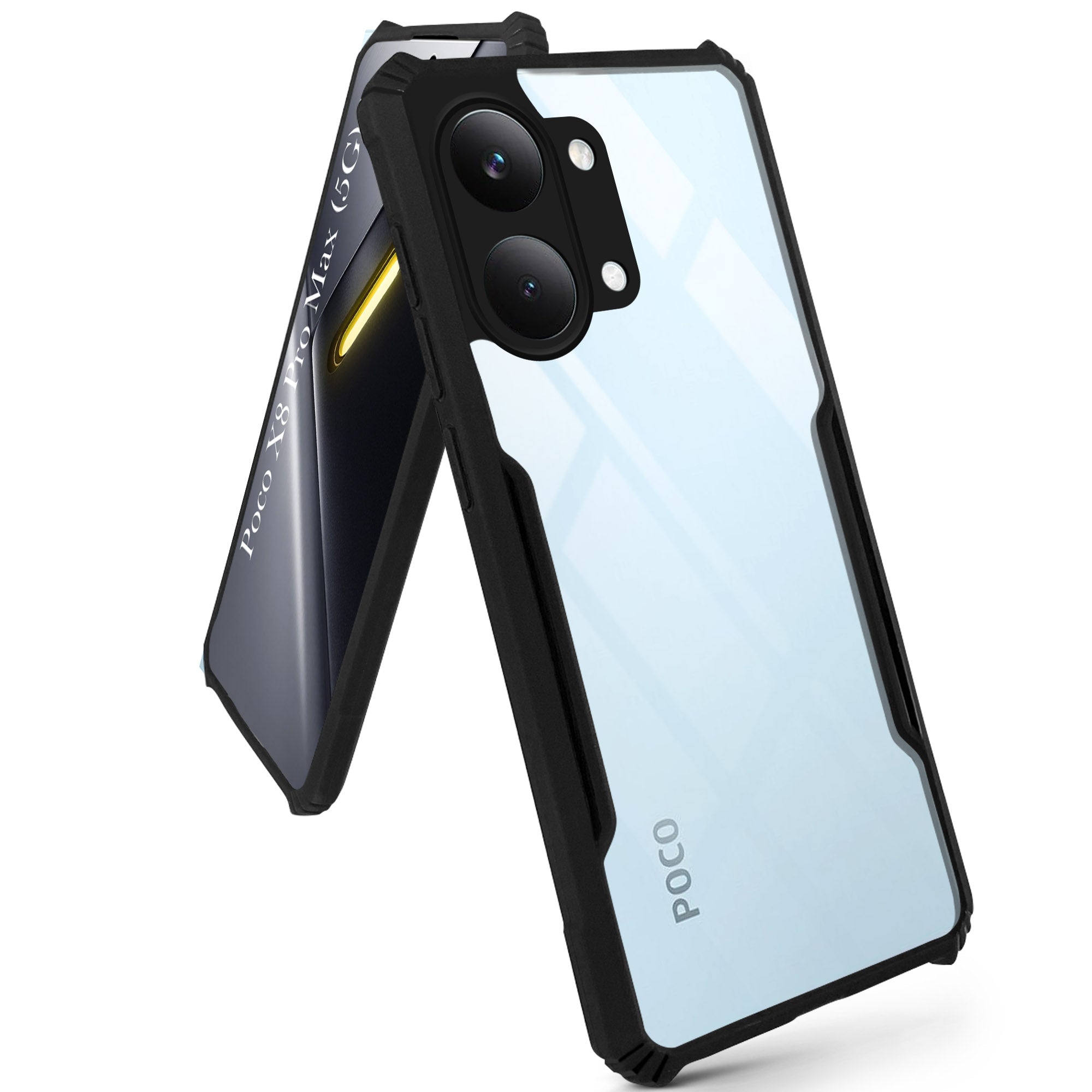 For Poco X8 Pro Max 5G Back Cover Case Hybrid (Shockproof with Polycarbonate Clear Panel | Professional Black)