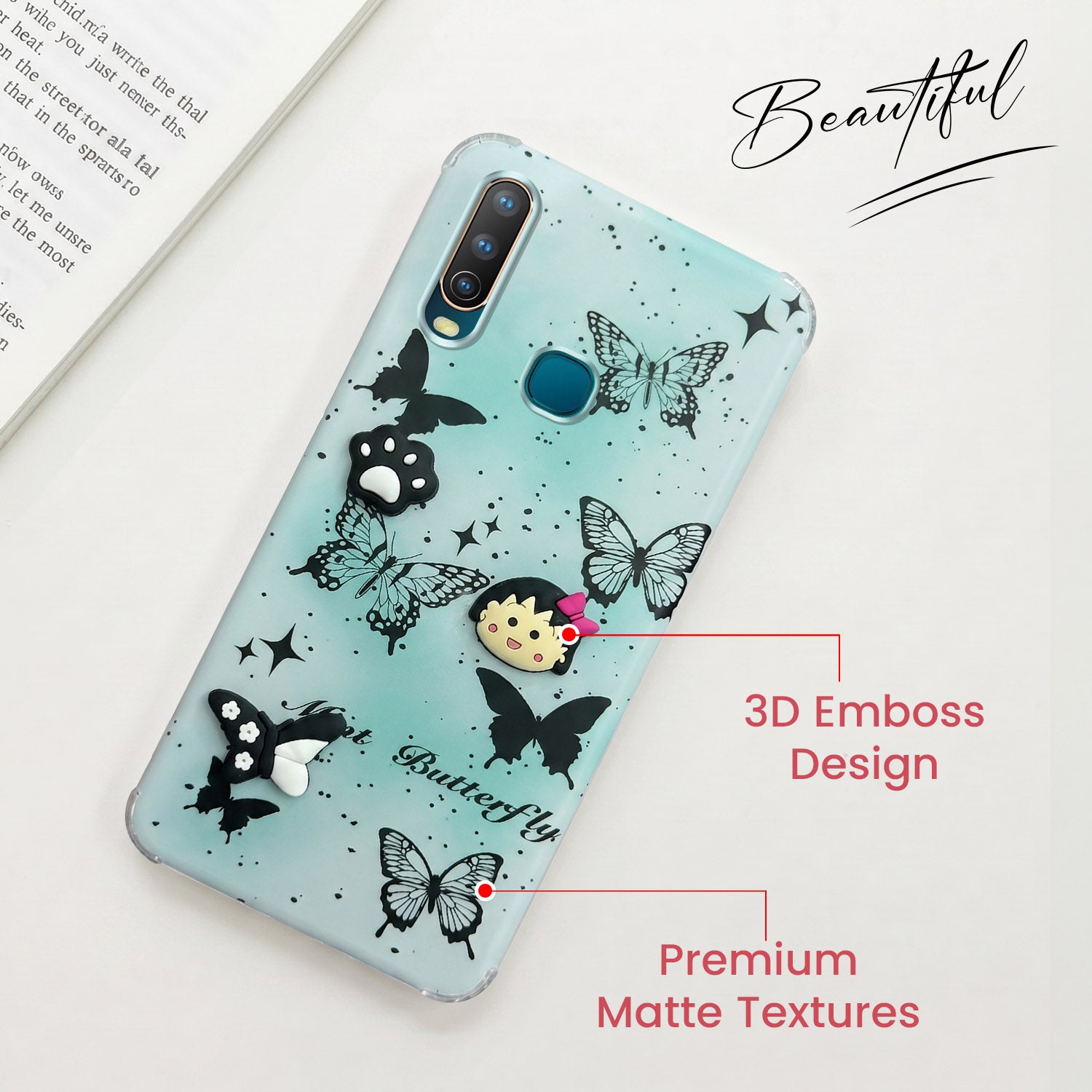For Vivo U10 Back Cover Case (3D Cute Cartoons | Hard Back Side Soft | Matte Premium Finish | HD Printing)