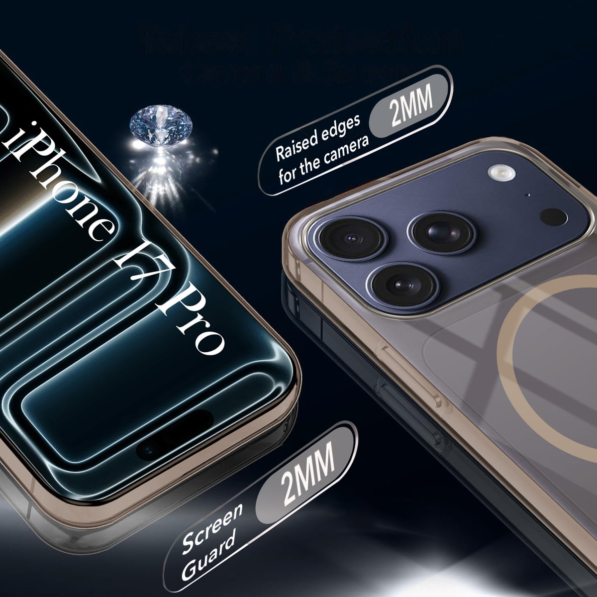 For iPhone 17 Pro Back Cover Case Crystal Anti Yellow (MagSafe Wireless Charging Support |Camera Protection Bump)
