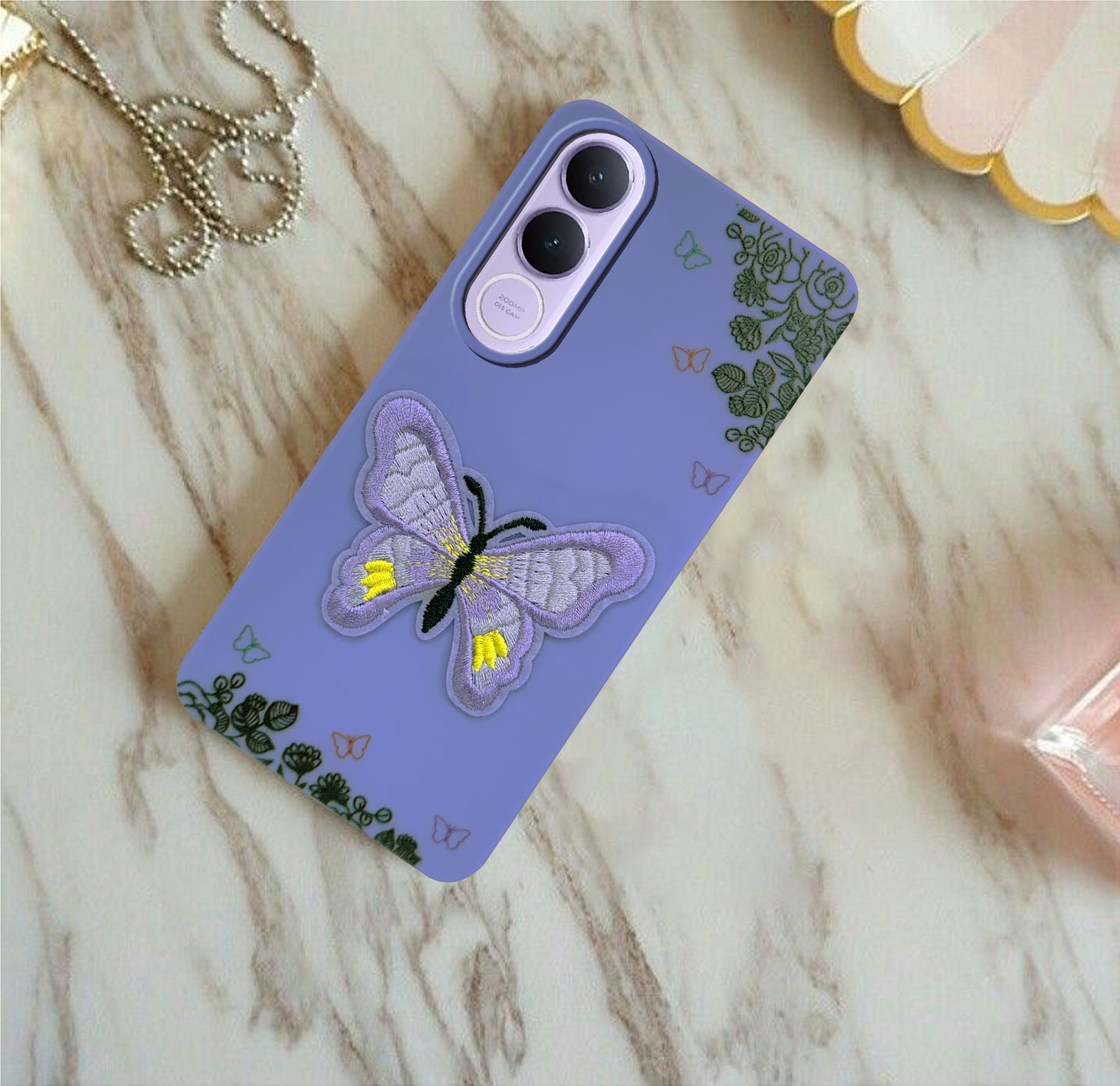 For Vivo V70 FE 5G Back Cover Case (Soft Butterfly Embroidery | Women Teen Girls | Camera Protection| Matte Silicone)