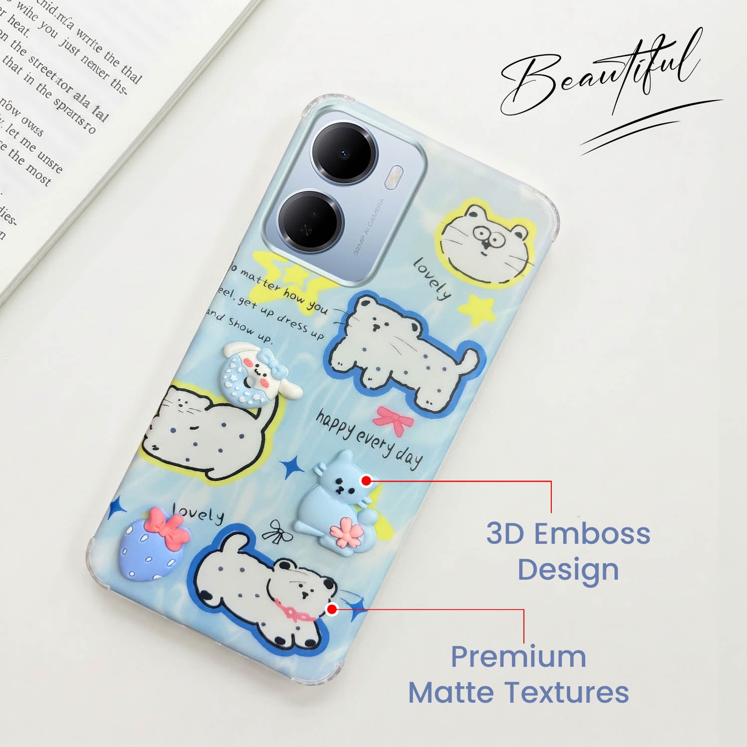 For Redmi 15A 5G Back Cover Case (3D Cute Cartoons | Hard Back Side Soft | Matte Premium Finish | HD Printing)