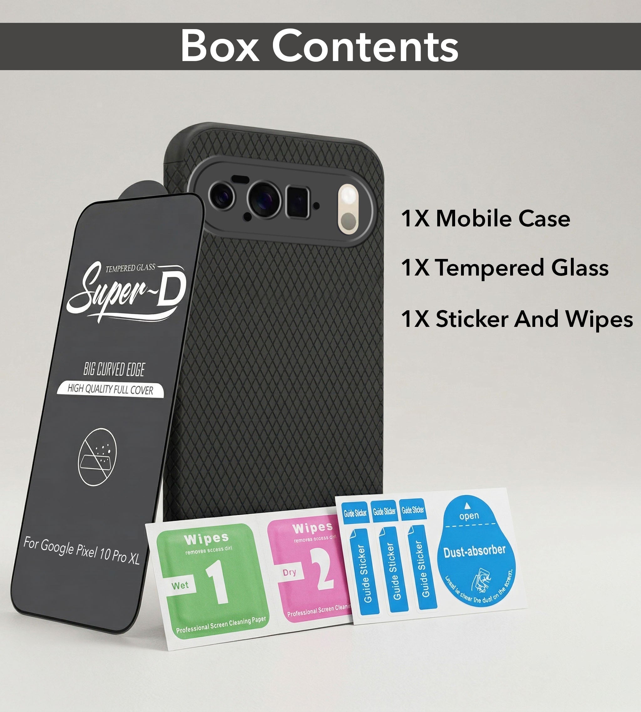For Google Pixel 10 Pro XL Combo with Back Cover and 9H Tempered Glass (Liquid Silicone | Camera Protection | Oleophobic Coating Screen Glass)