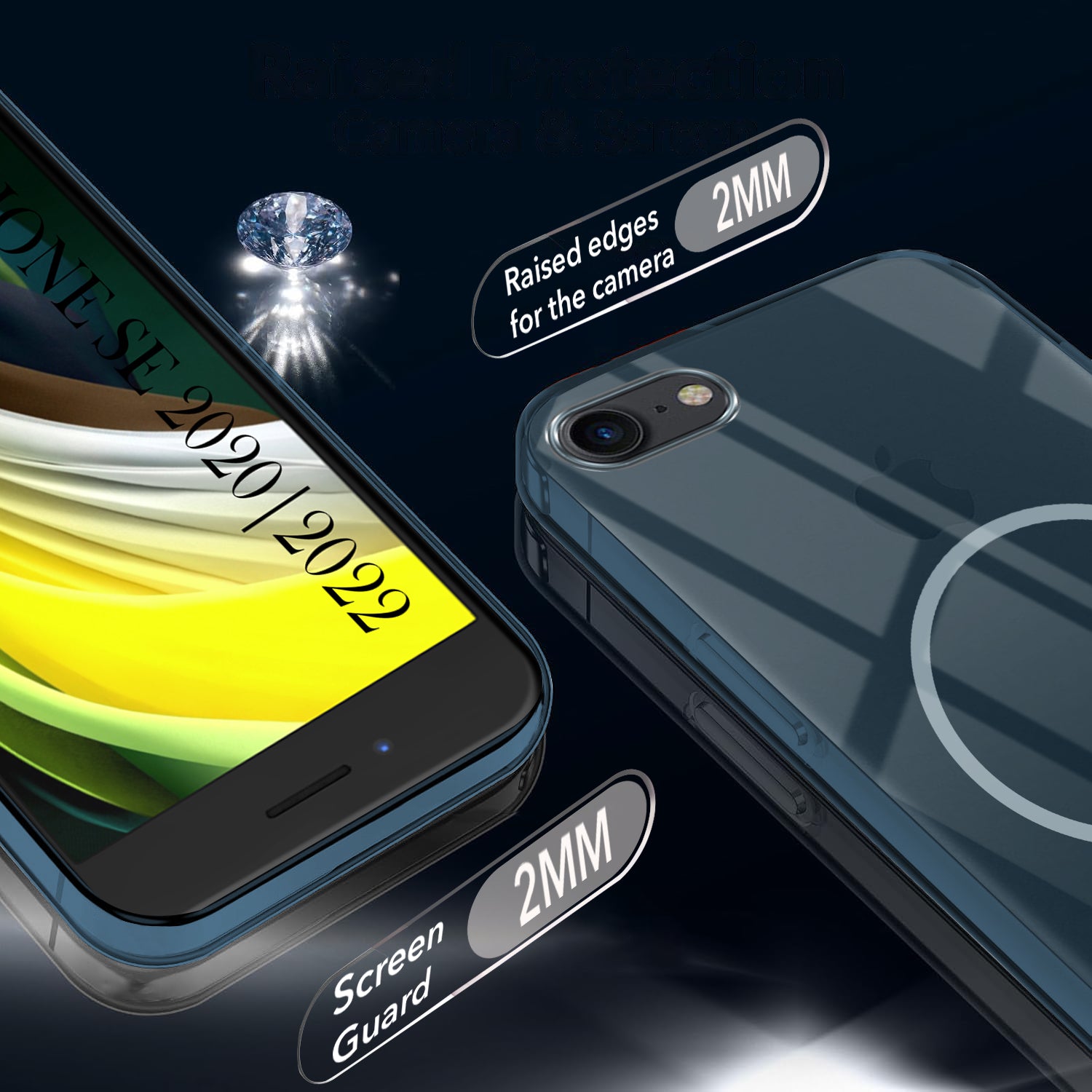 For iPhone SE 2020 | SE 2022 Back Cover Case (Crystal Clear Case | MagSafe Wireless Charging Support | Hard Anti Yellow | Camera Protection Bump)