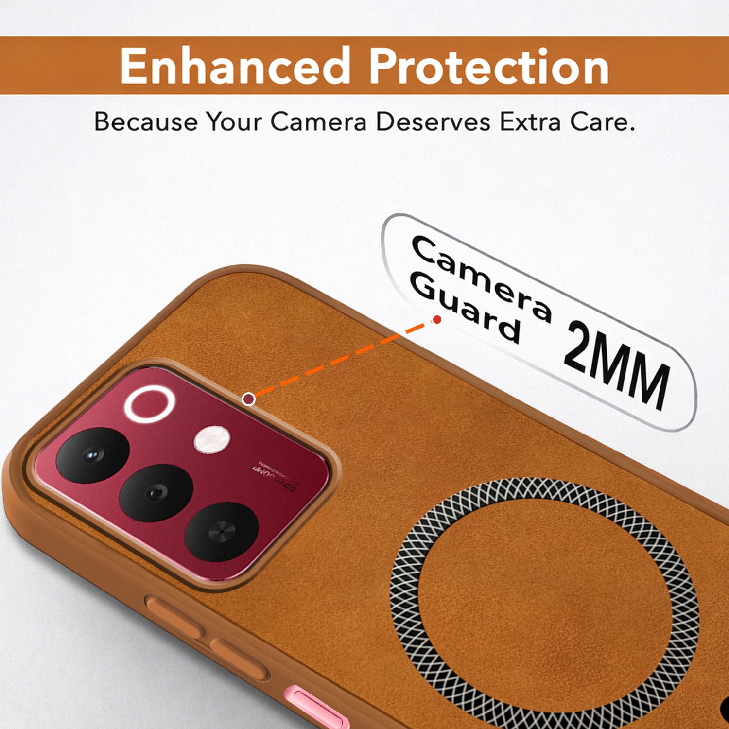 For Realme 15X Back Cover Case Leather Finish (MagSafe Compatible Wireless Charging | Soft Touch | Camera Bump Protection)