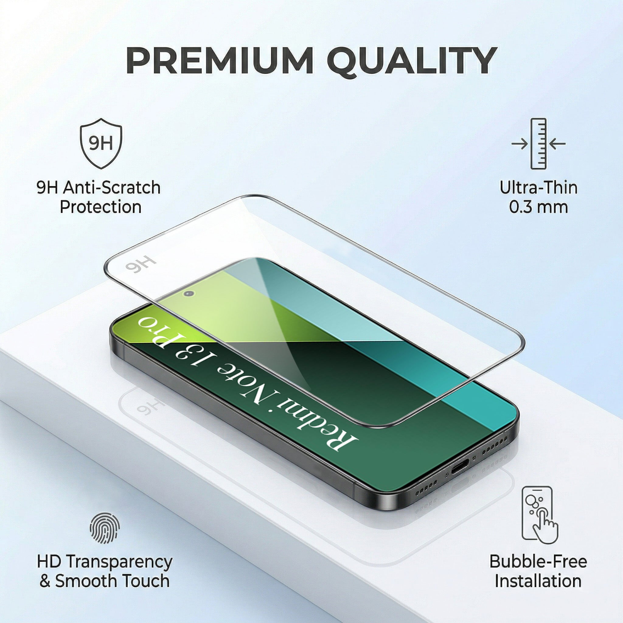 For Redmi Note 13 Pro Combo with Back Cover and 9H Tempered Glass (Lifetime Anti-Yellow | Crystal Clear Shockproof | Oleophobic Coating Screen Glass)