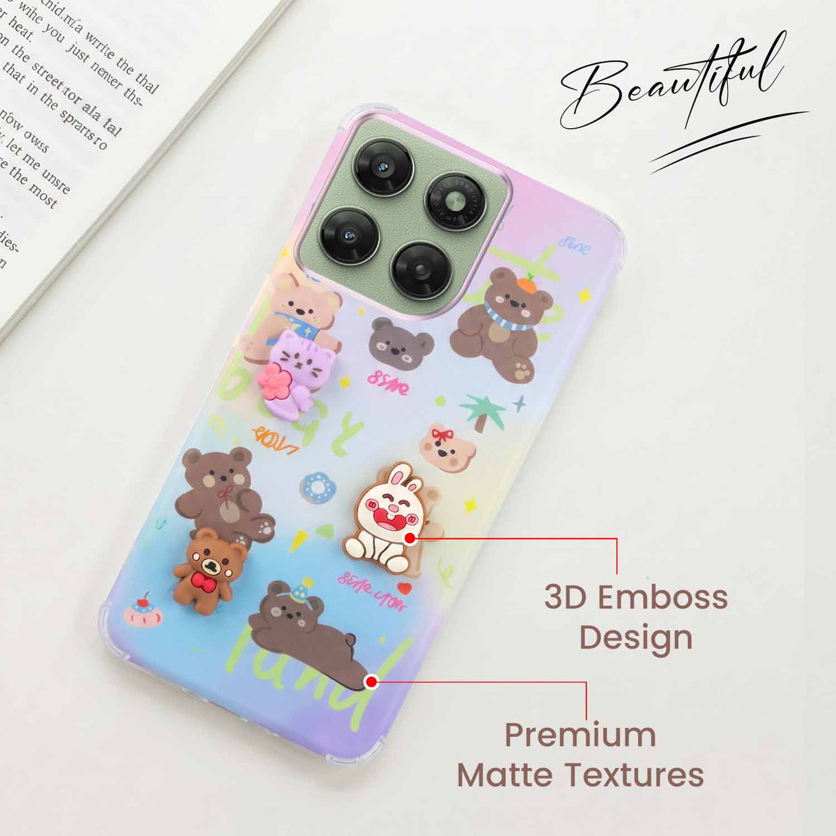 For Motorola Moto G77 Power Back Cover Case (3D Cute Cartoons | Hard Back Side Soft | Matte Premium Finish | HD Printing)