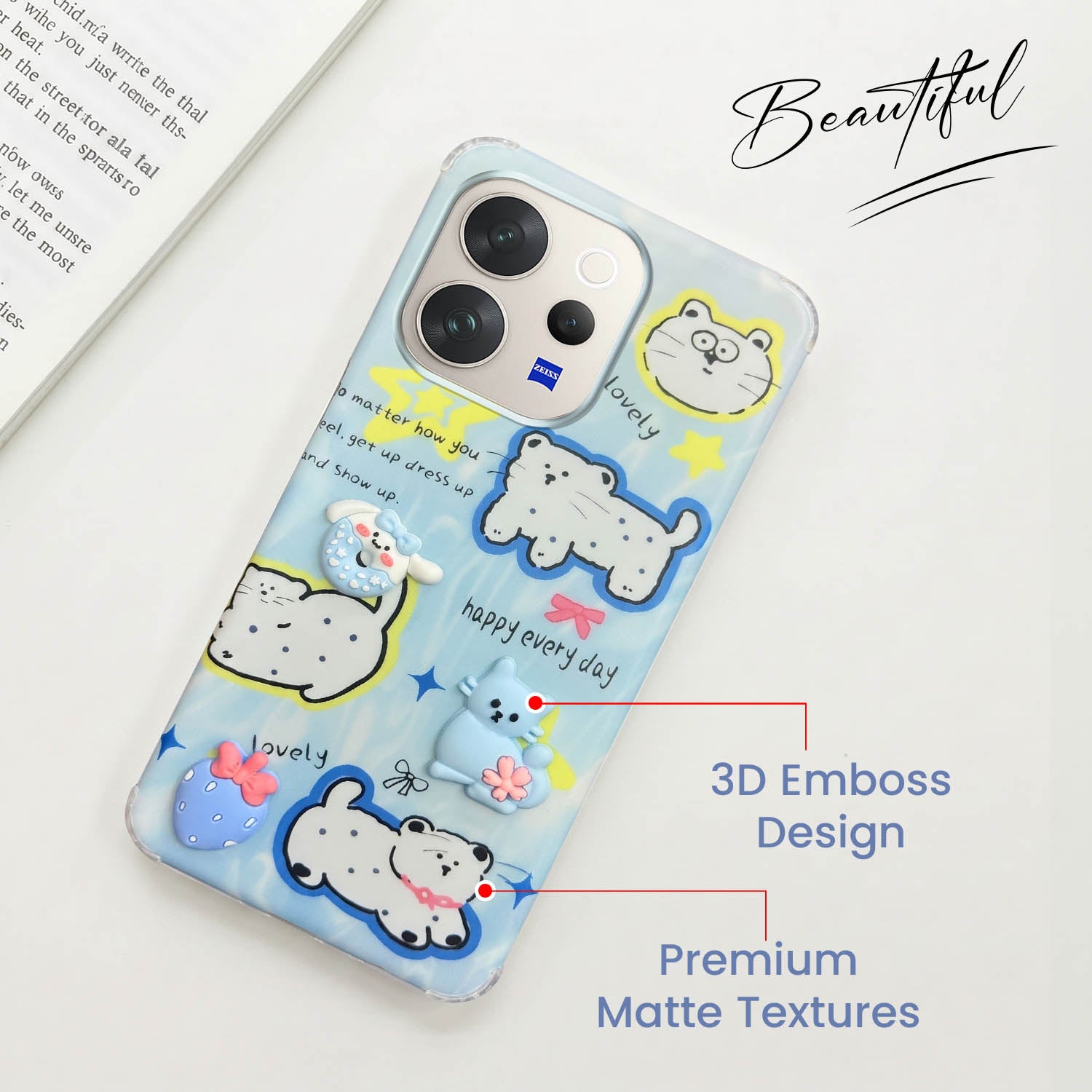For Vivo V70 | Vivo V70 Elite 5G Back Cover Case (3D Cute Cartoons | Hard Back Side Soft | Matte Premium Finish | HD Printing)